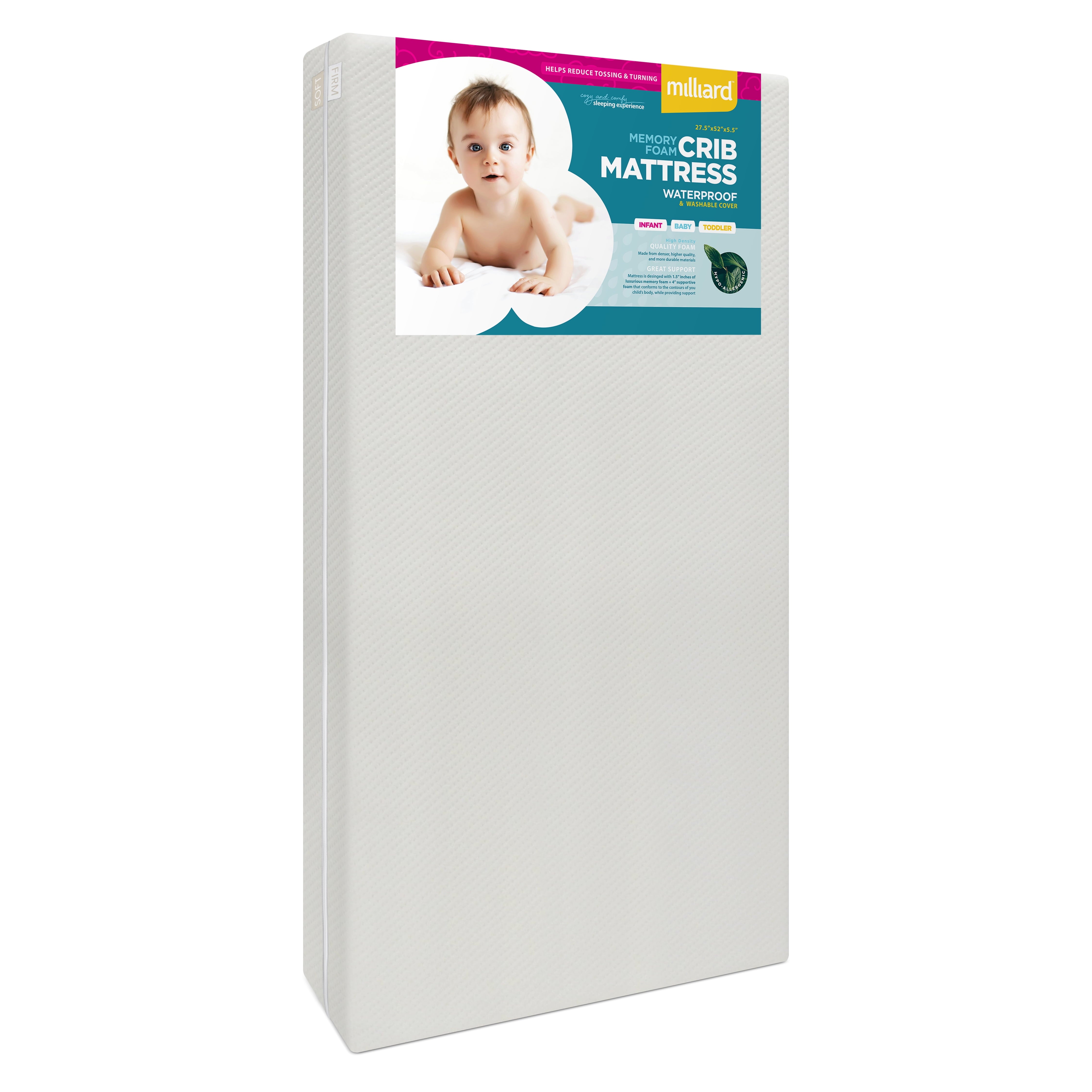 Premium Memory Foam Hypoallergenic Infant Crib Mattress and Toddler Bed Mattress with Waterproof Bamboo Cover. Flip Dual Stage System - 27.5x 52 x 5.5