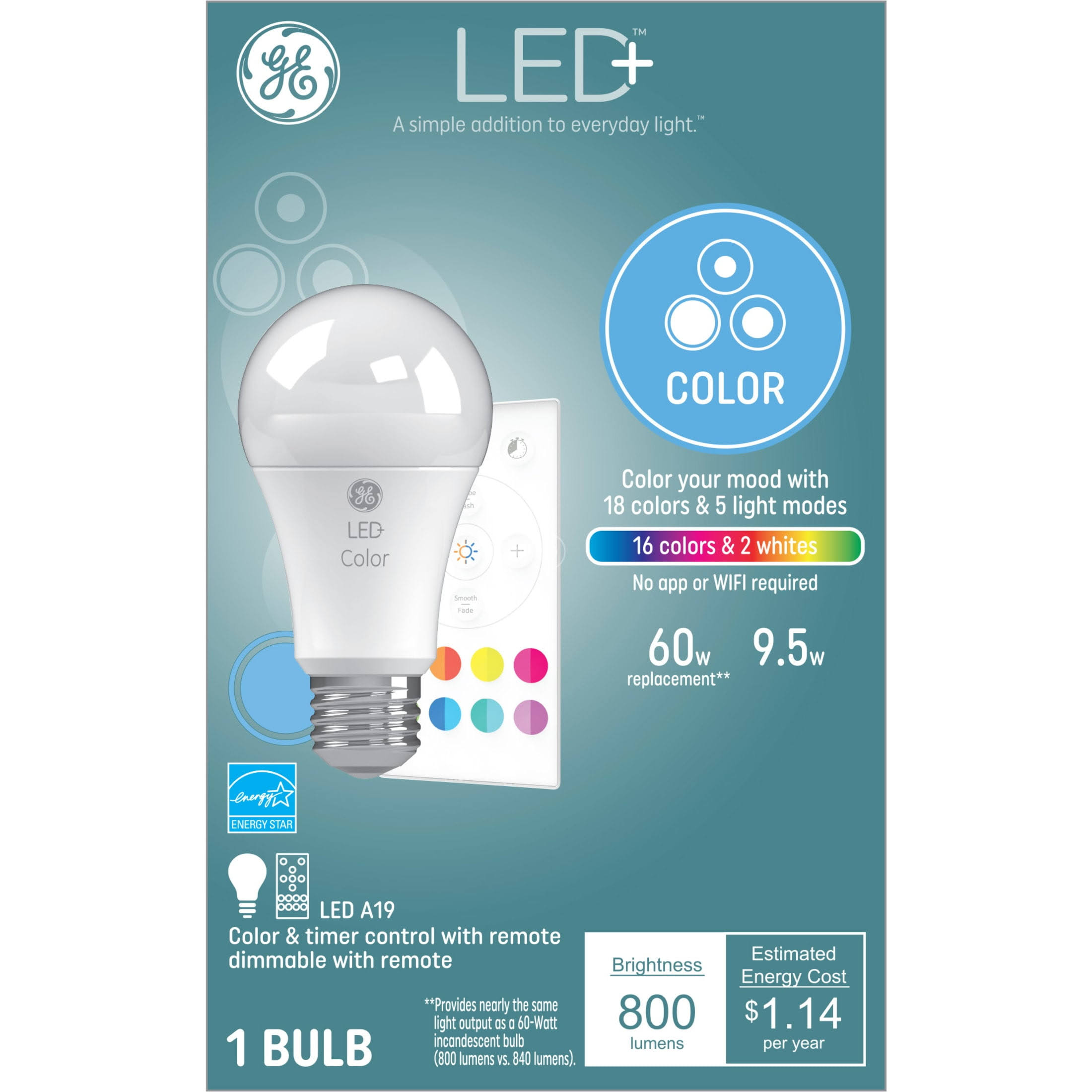 Ge Bulb, LED+, Color, 9.5 Watts