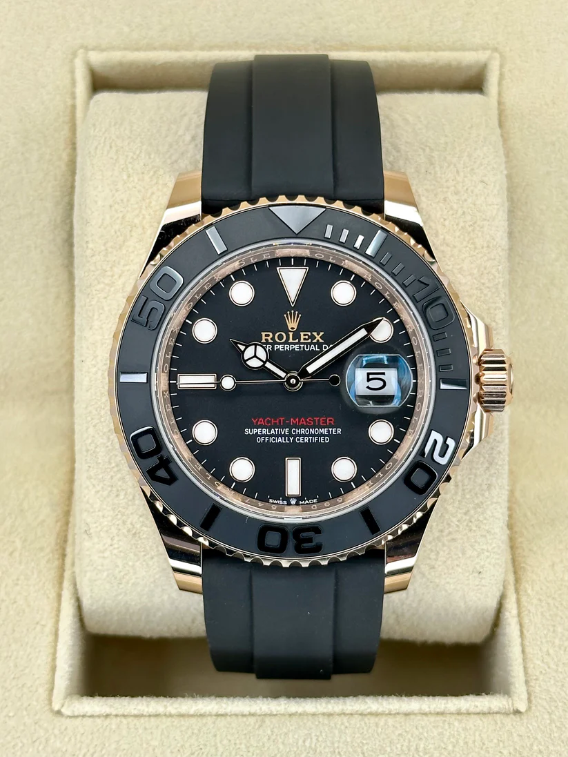 [Super Clone]RLX Yacht-Master 40mm Rose Gold - Black Dial - Rubber Strap (Ref# 126655)