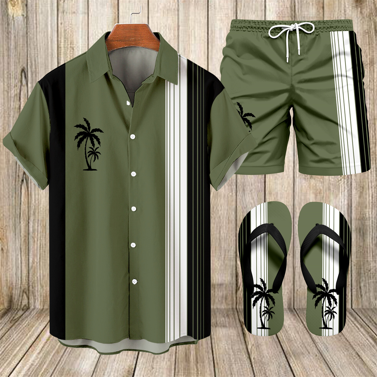Ensemble trois pièces Suitmens pour homme, imprimé vacances à Hawaï, chemise 058
