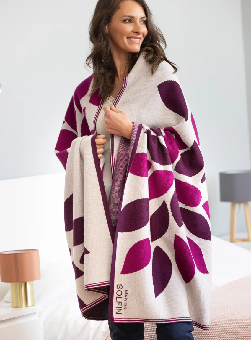 Plaid adulte en laine mérinos rose