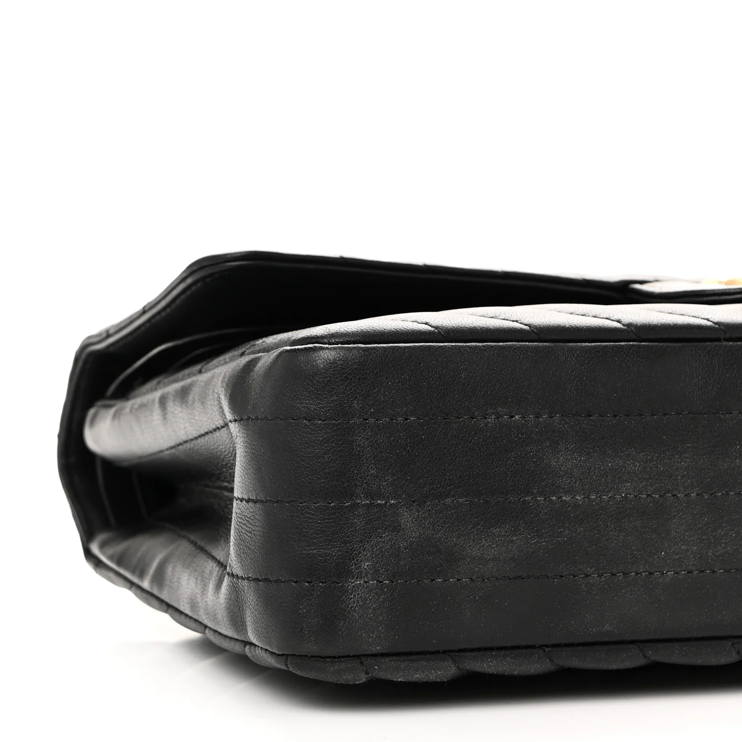 Lambskin Chevron Quilted Medium Double Flap Black