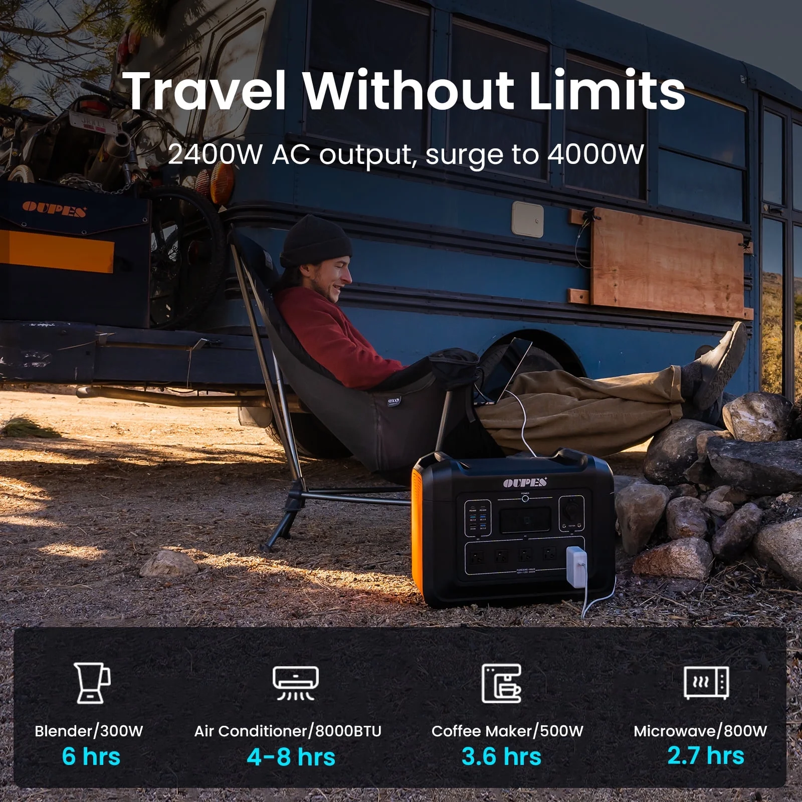 2400W 2232Wh Portable Power Station with 4x240W Solar Panel,Solar Generator for Outdoor Camping,Home Backup,Emergency,RV( 2400+960W Panel) - Image 6