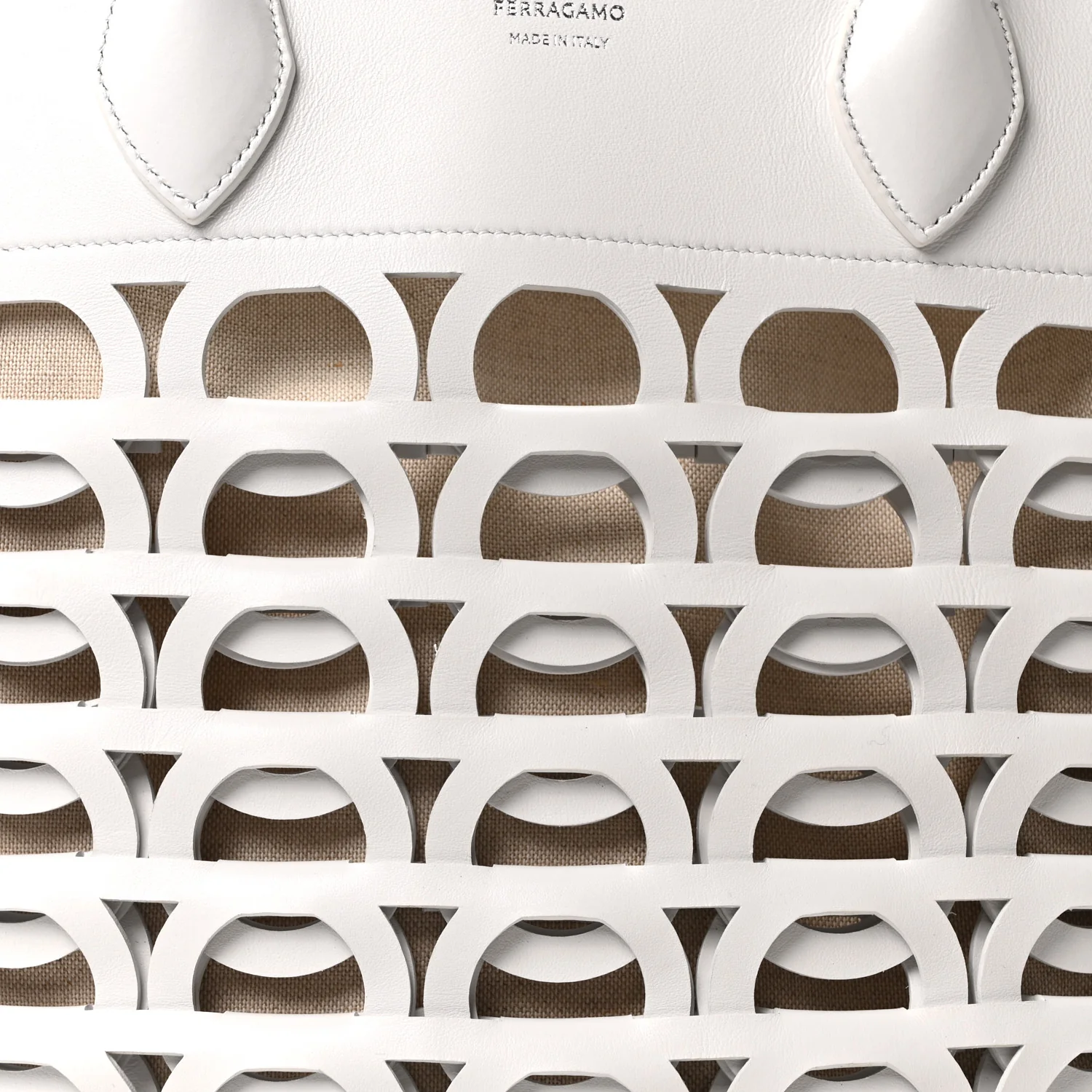 Calfskin Perforated Medium Gancini Tote Bag Optic White