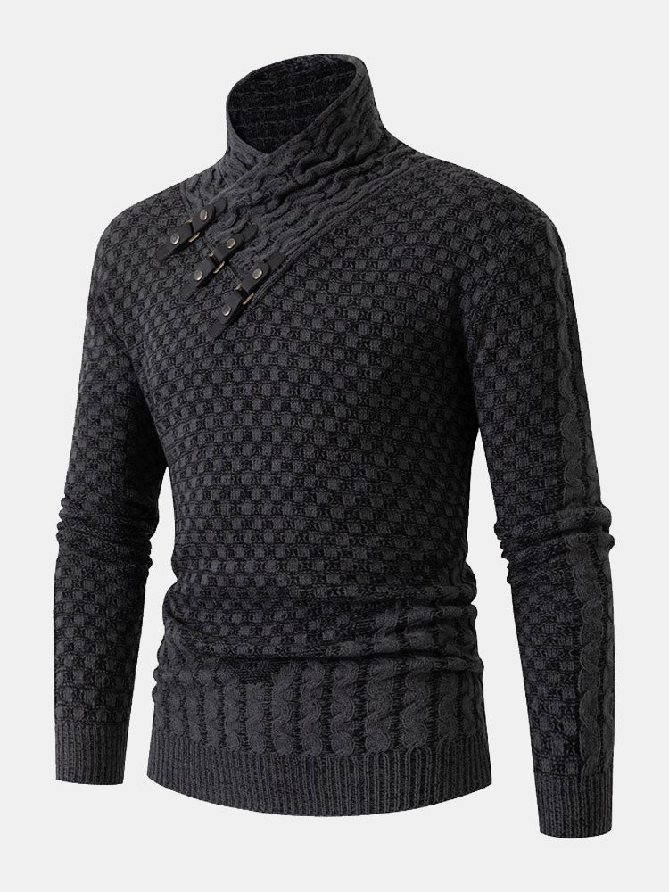 Pull à col roulé en maille jacquard avec boucle en cuir