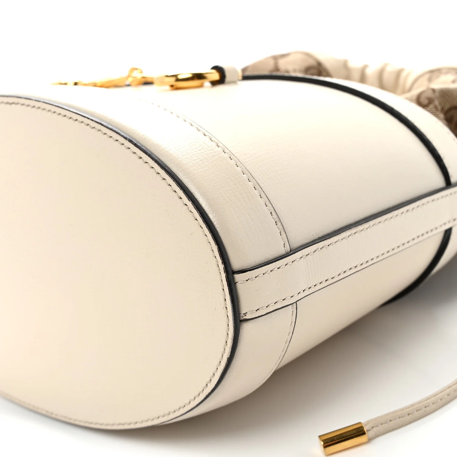 Monogram Textured Calfskin Horsebit 1955 Drawstring Bucket Bag Beige Mystic White
