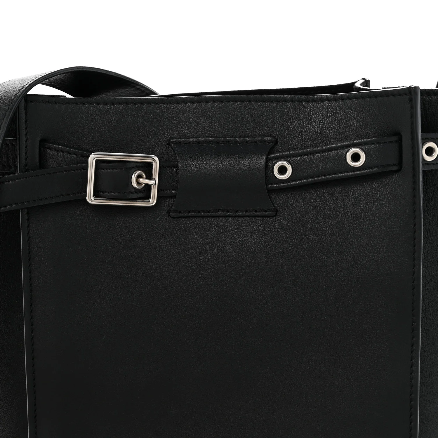 Supple Grained Calfskin Long Strap Big Bag Bucket Black
