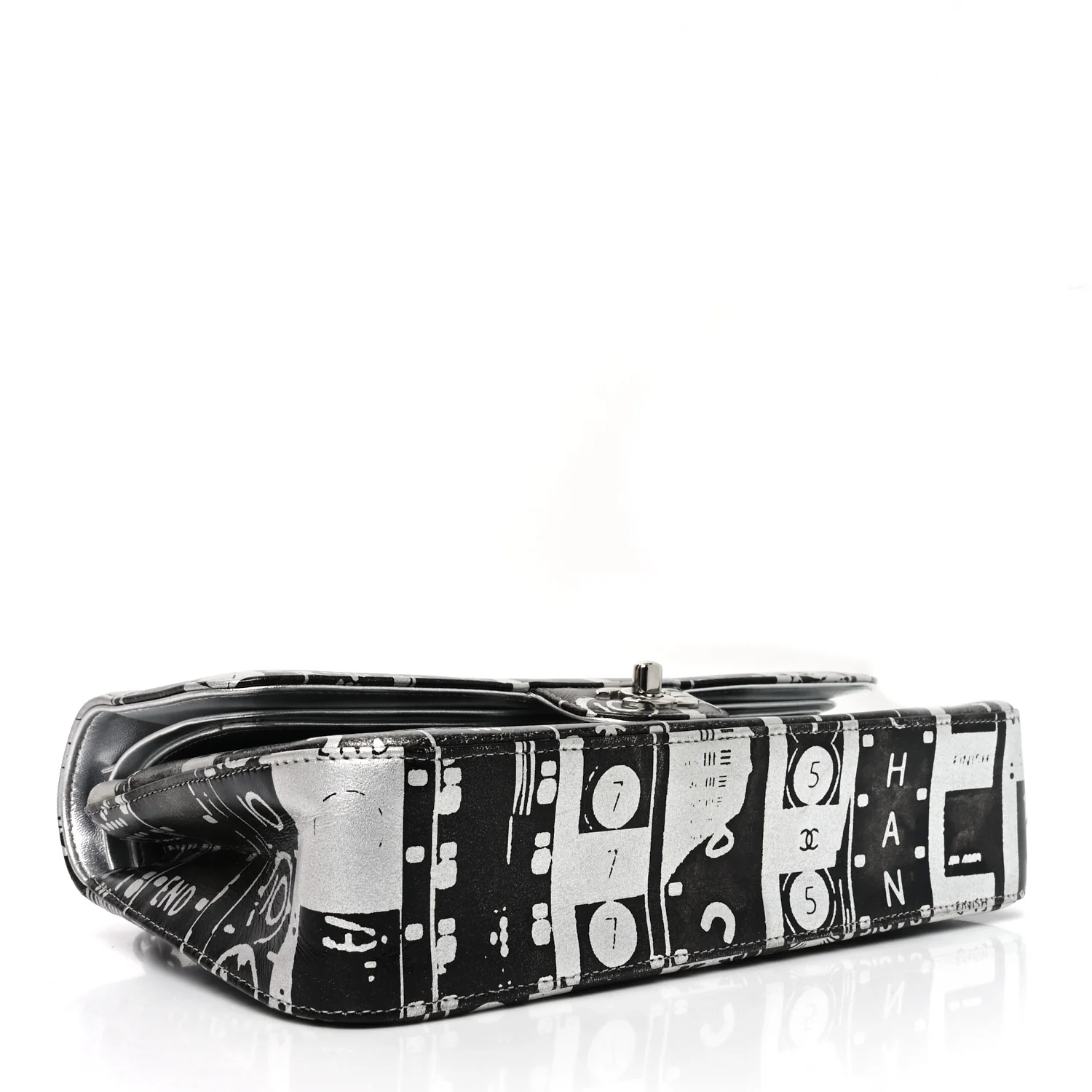 Lambskin Graffiti Printed Medium Double Flap Black Silver