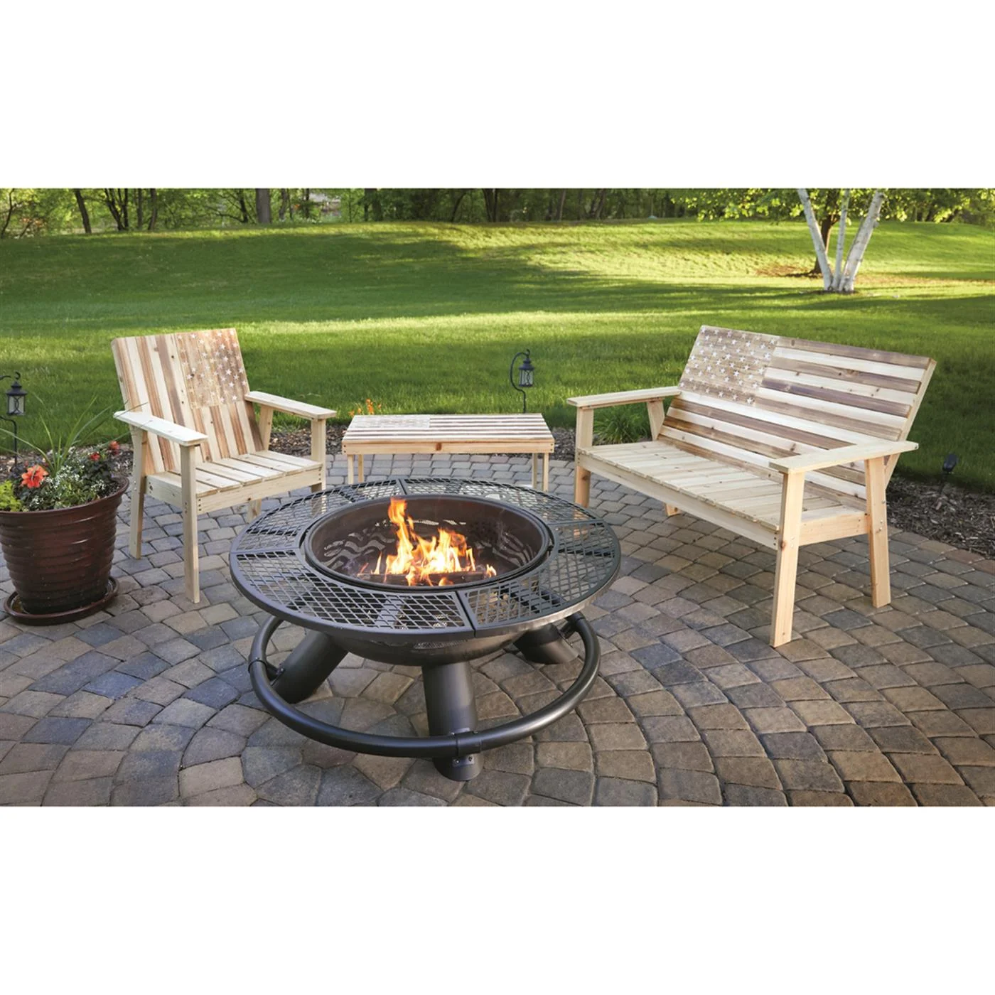 47" Fire Pit with BBQ Grate Geometric(Geometric) - Image 7