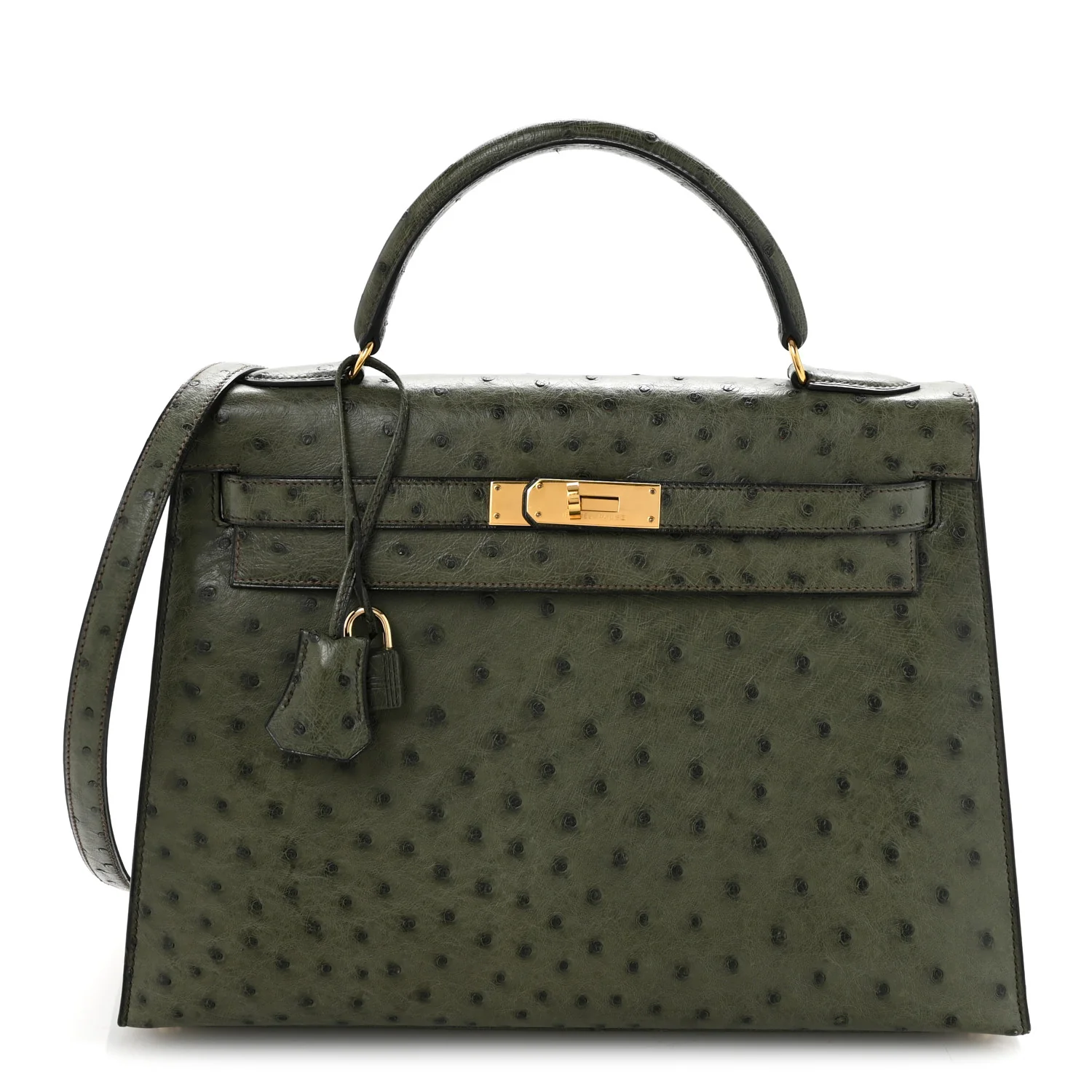 Ostrich Kelly Sellier 32 Vert Olive