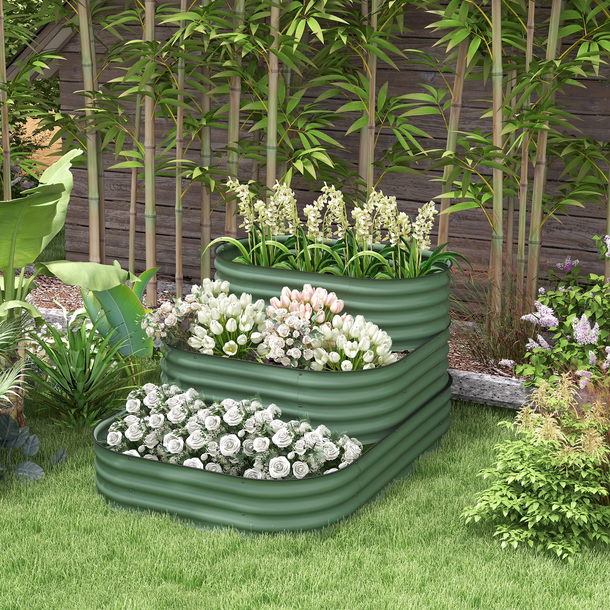 Outsunny 3-Tier Raised Garden Bed 62.25 x 43 x 32.25 Planter Set, Green