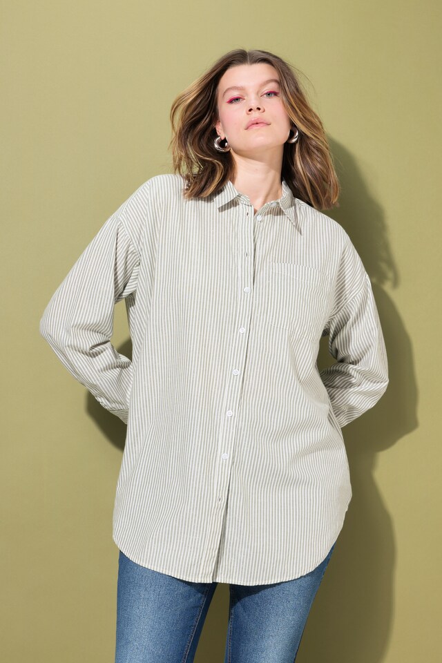 Oversized long-sleeve glittery stripe shirt