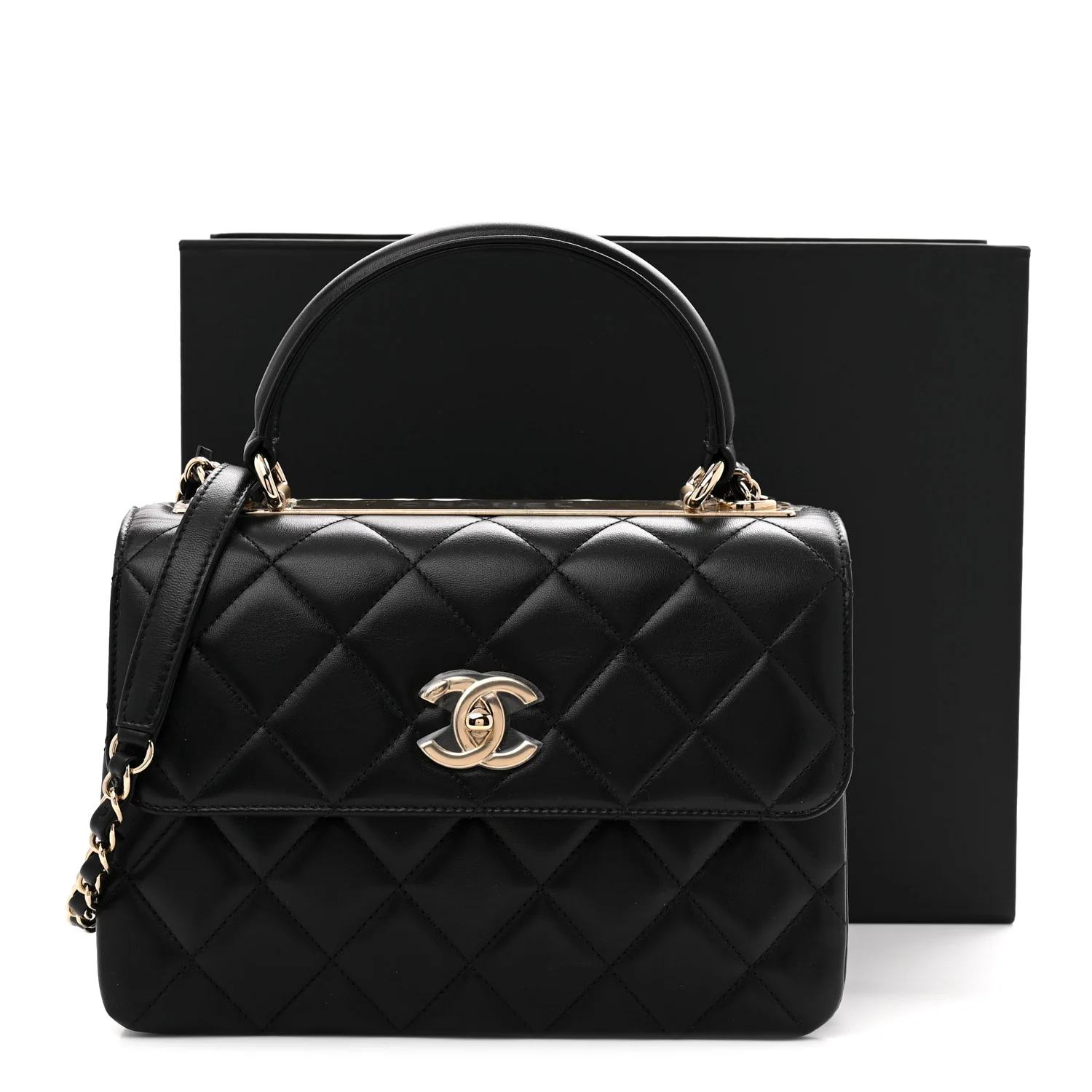 Lambskin Quilted Small Trendy CC Dual Handle Flap Bag Black