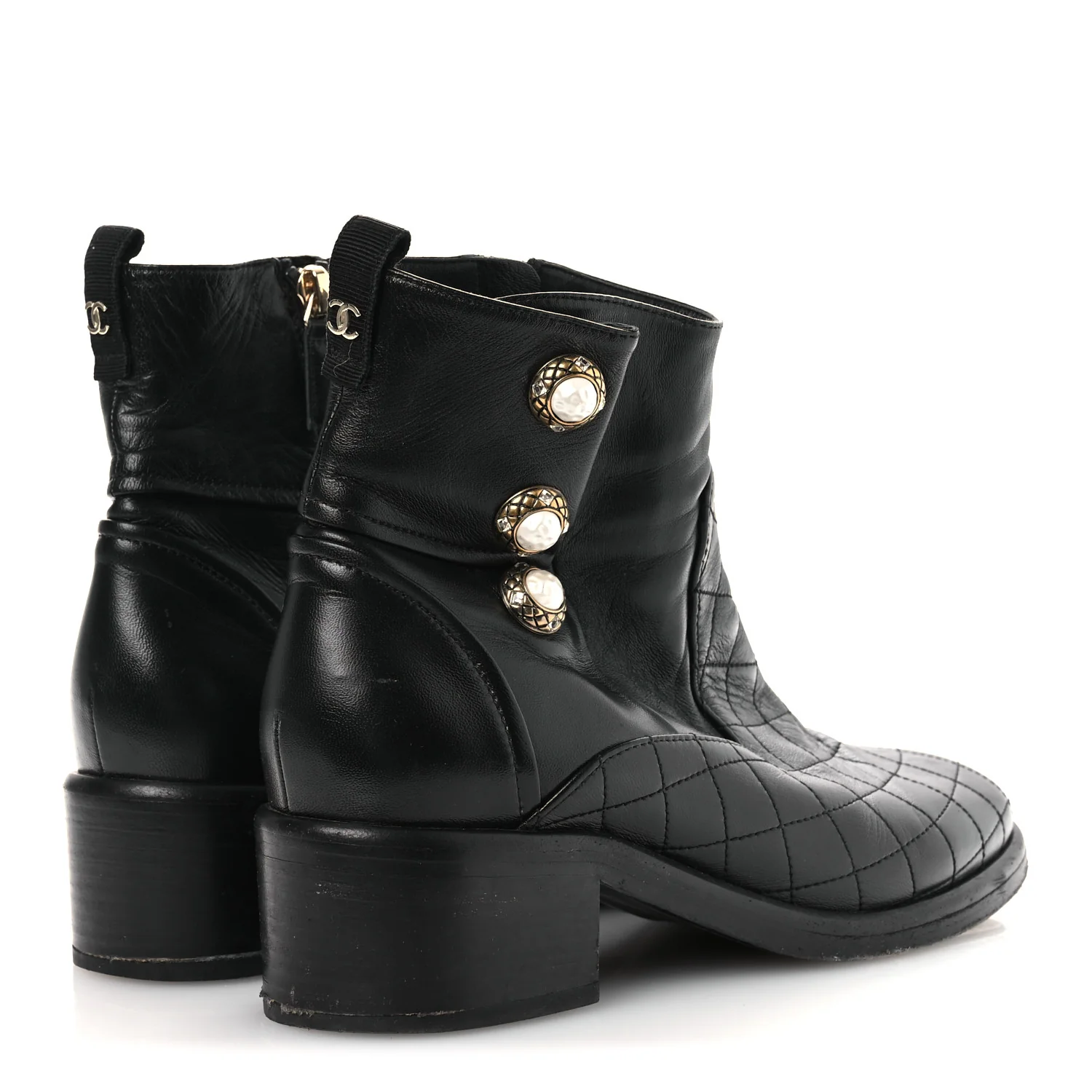 Lambskin Pearl Short Boots 38.5 Black