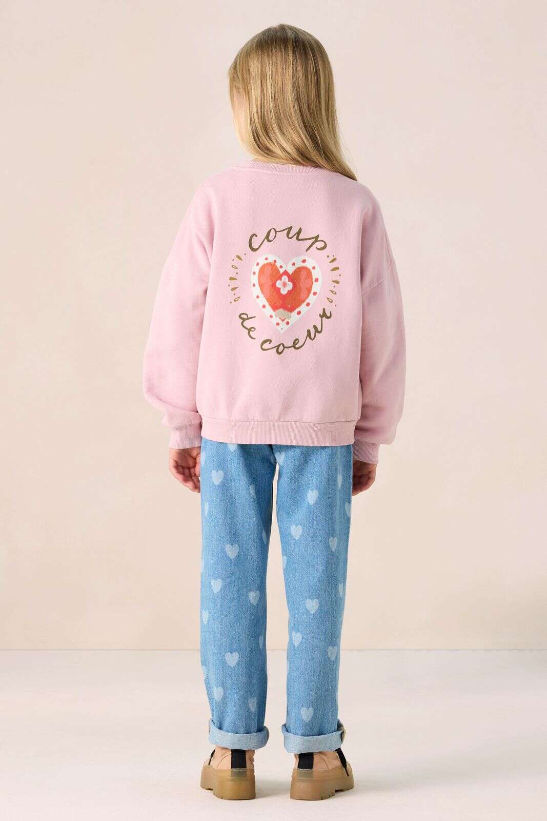 Blauwe straight leg jeans met hartjes