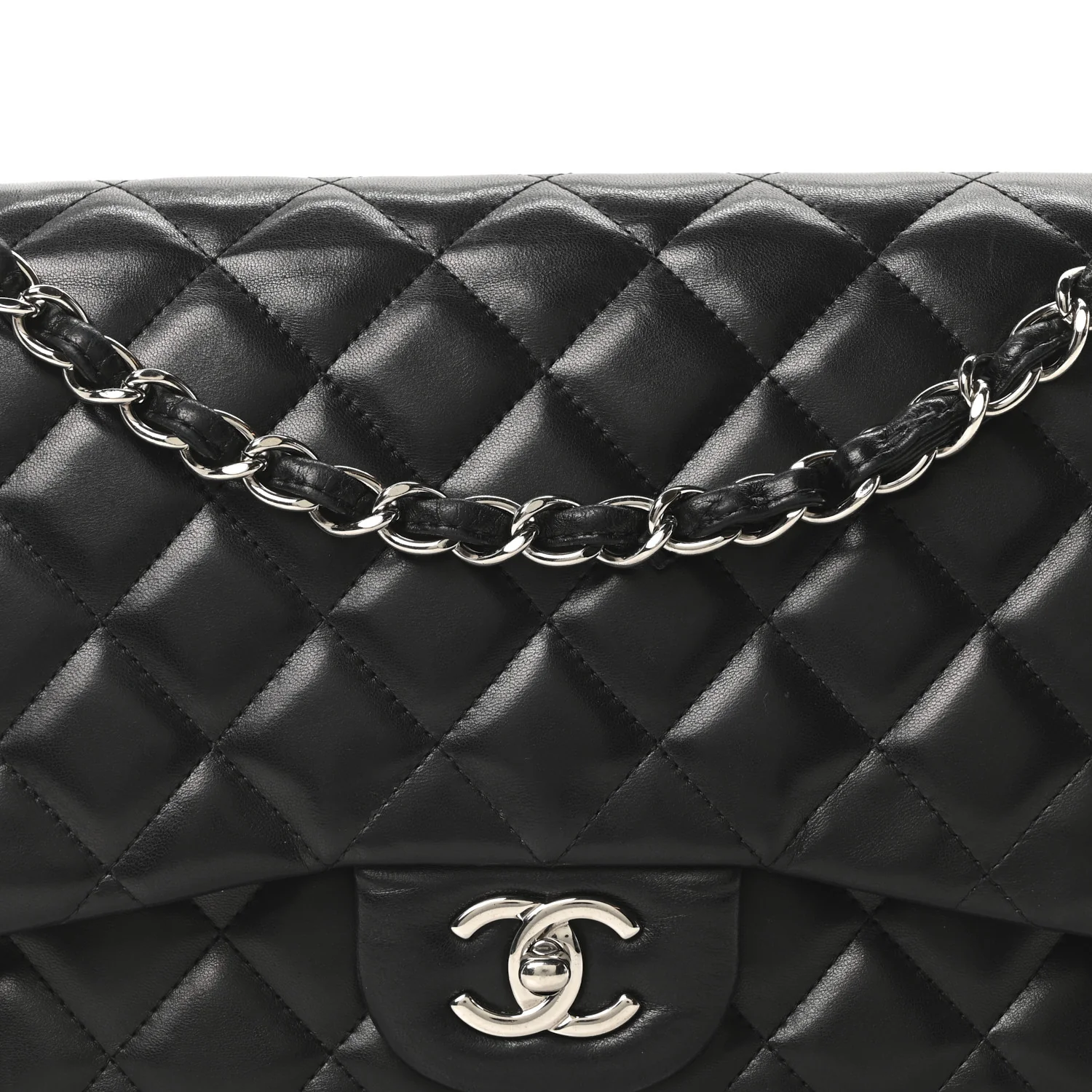 Lambskin Quilted Jumbo Double Flap Black