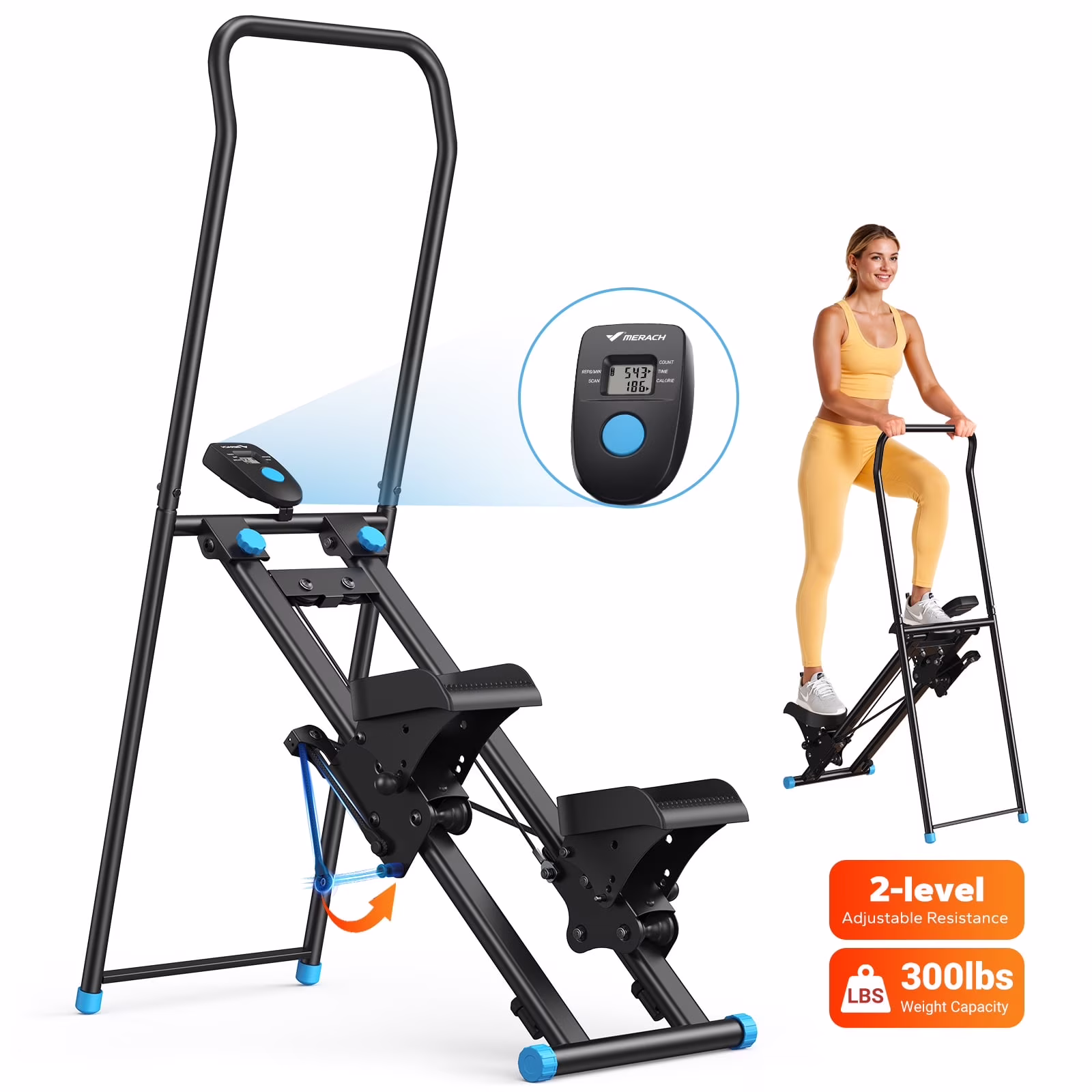 Stair Stepper for Home Compact Foldable Vertical Climber Full-Body Workout Stepper, Home Gym Cardio Exercise Equipment(2-level resistance Black)