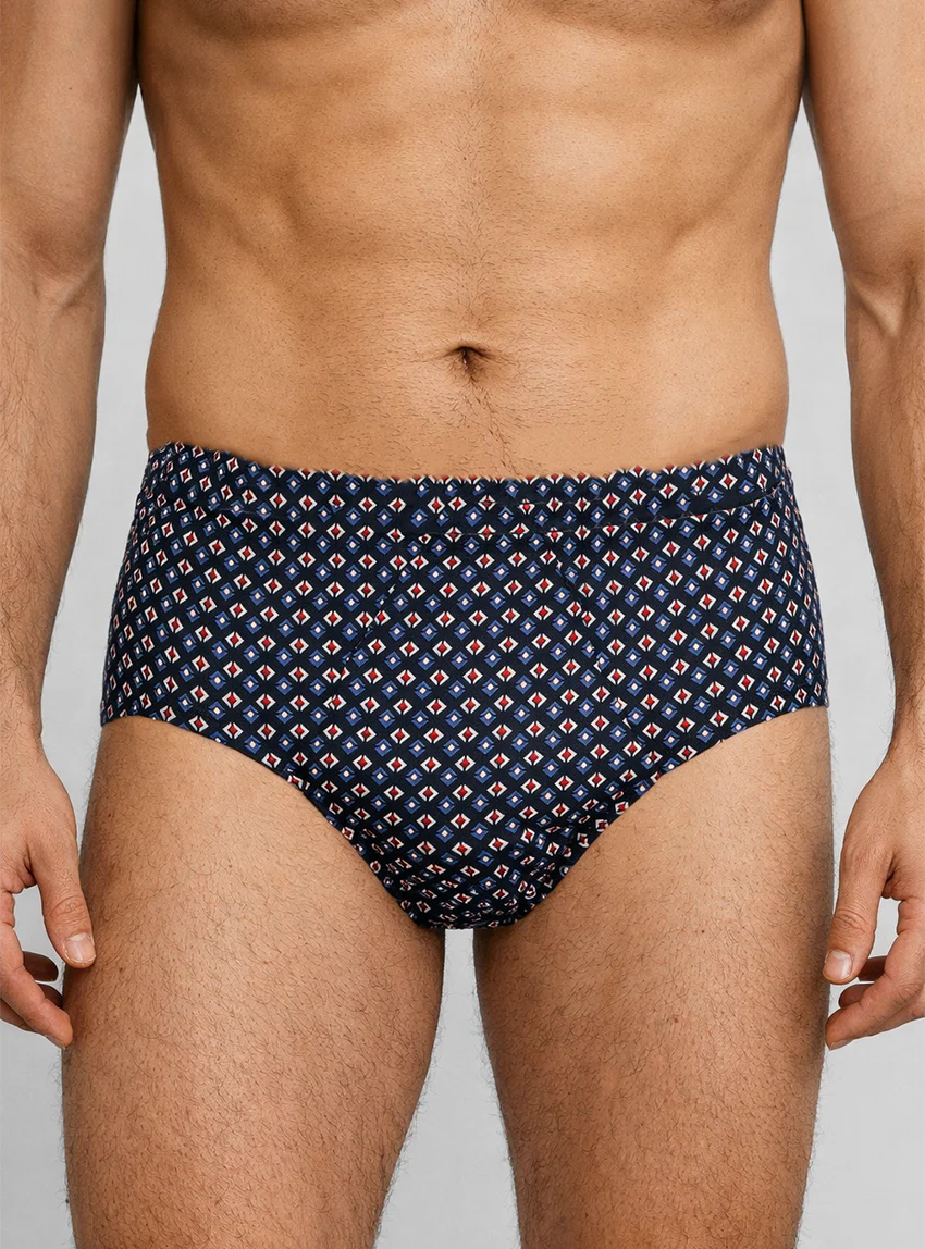 Slip homme ouvert en coton imprimé bleu
