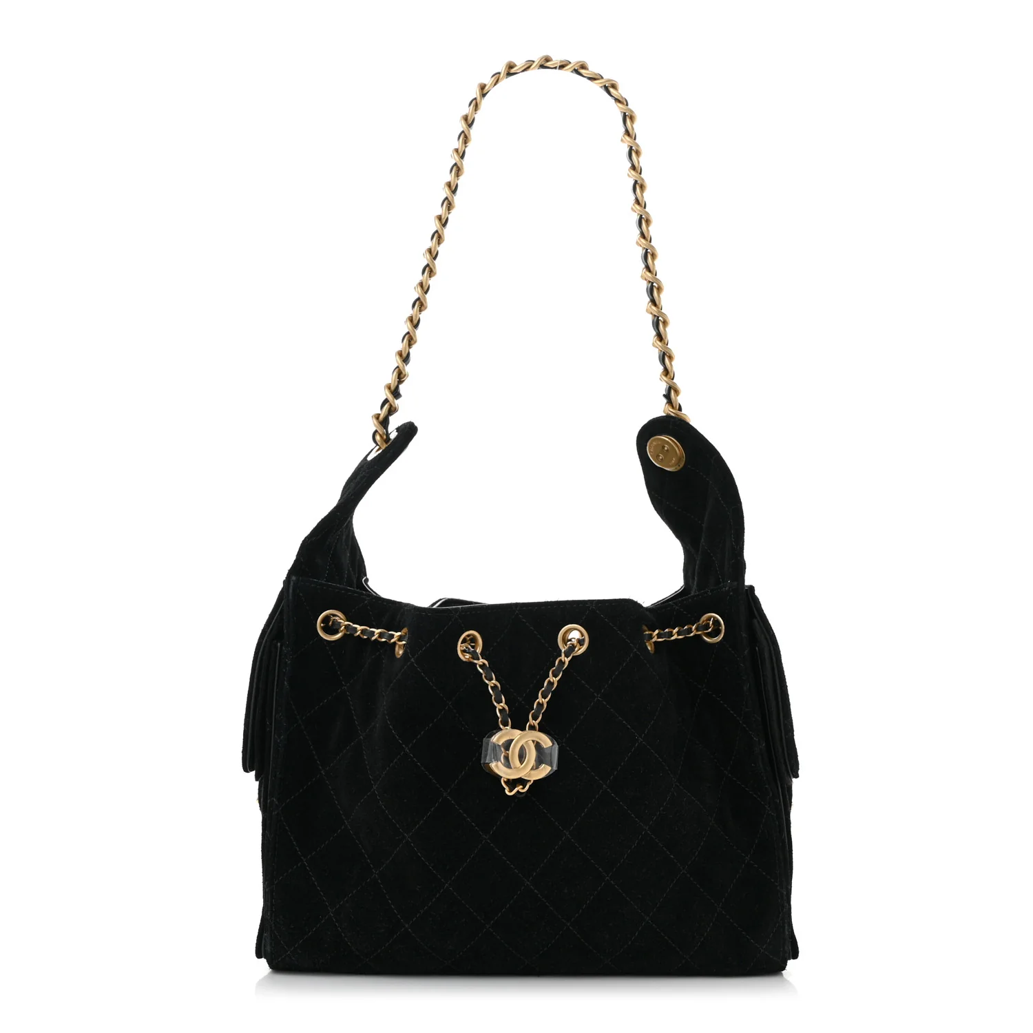 Suede Quilted Small Chanel 25 Handbag Black