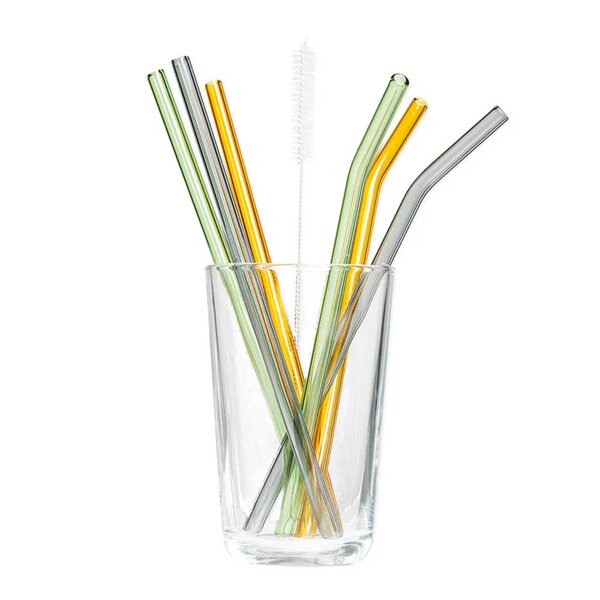 Rainbow sugerør i glass 21,5 cm 6 stk grønn/grå/oransje