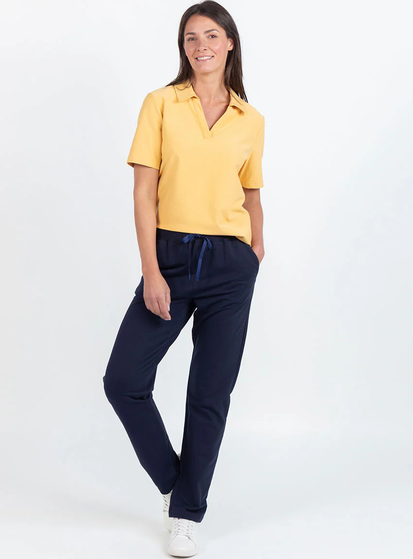 Pantalon femme molleton coton bleu marine