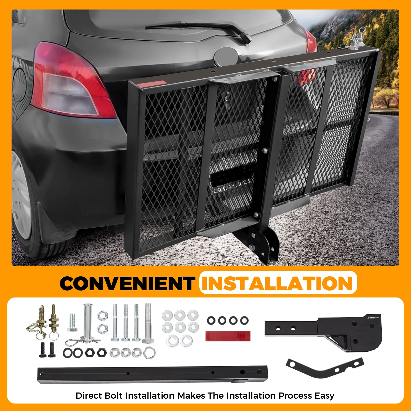 HECASA Hitch Mounted Cargo Carrier Mobility Scooter and Wheelchair Carrier Rack with Loading Ramp Luggage Basket Disability Medical Lift Rack