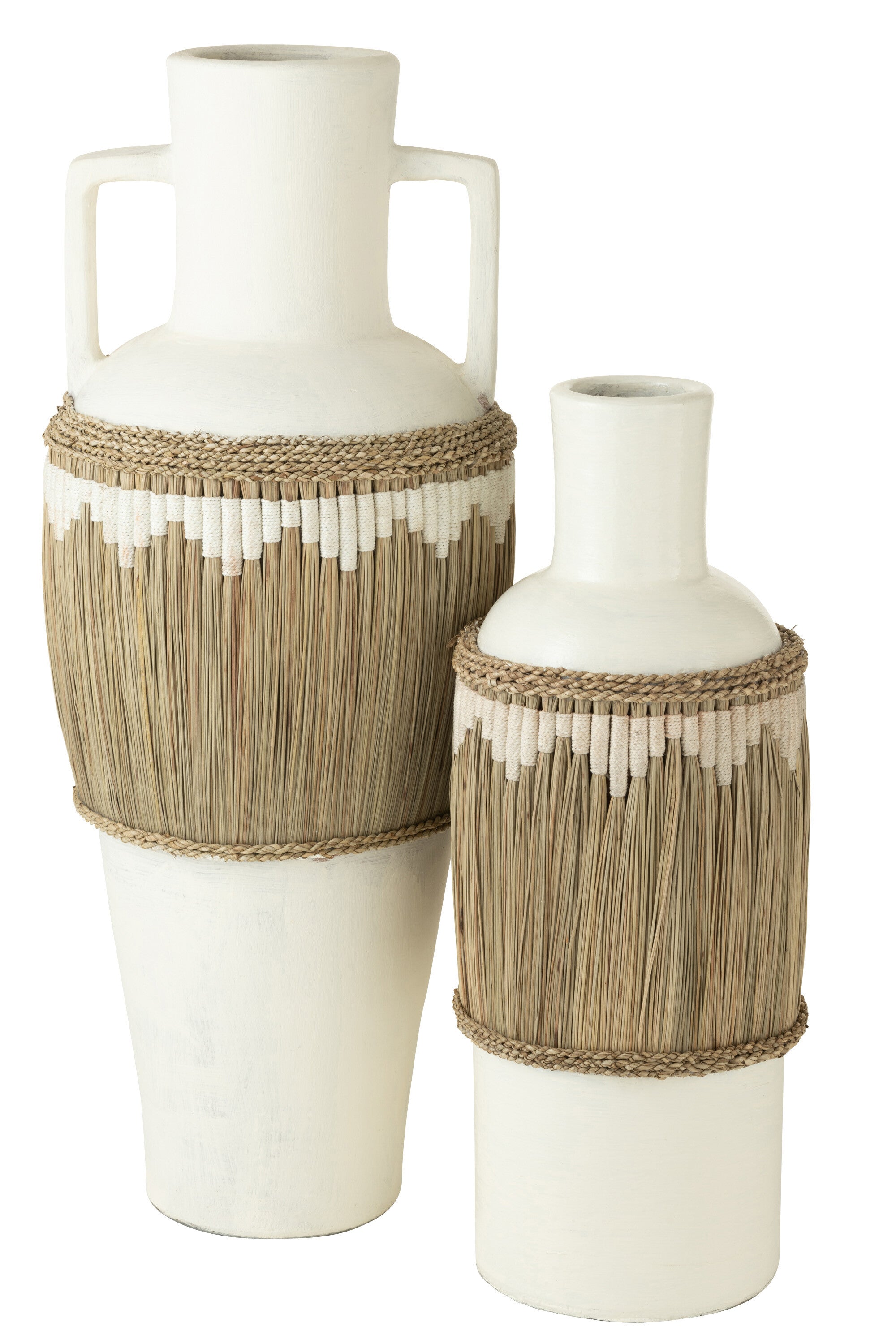 J-Line vaas + Handvaten Motief - terracotta gras - wit naturel - 100 c