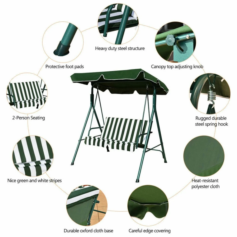 Patio Swings for Porch,Comfortable Porch Swings,Loveseat Cushioned Patio Steel Frame Swing Glider -Green(Green) - Image 6