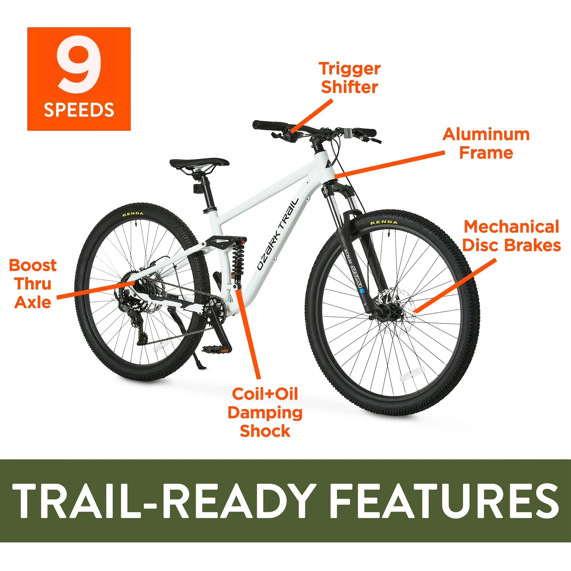 FS.2 Slalom Full Suspension Mountain Bike, 29" Wheels, Small Frame, Fits Riders 5'1" 5'5", Off-White, Adult - Image 6