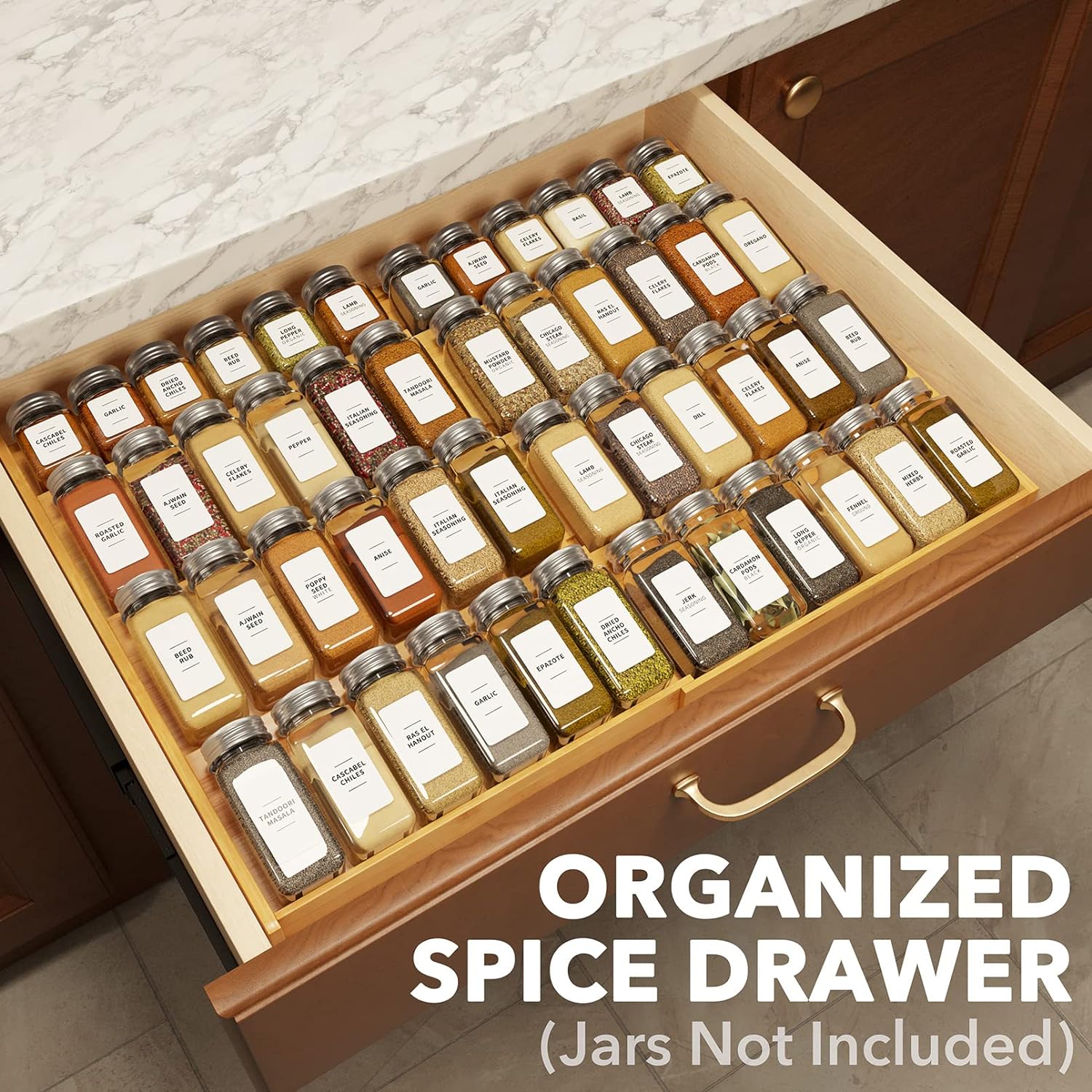 SpaceAid Bamboo Spice Drawer Organizer, (For 3