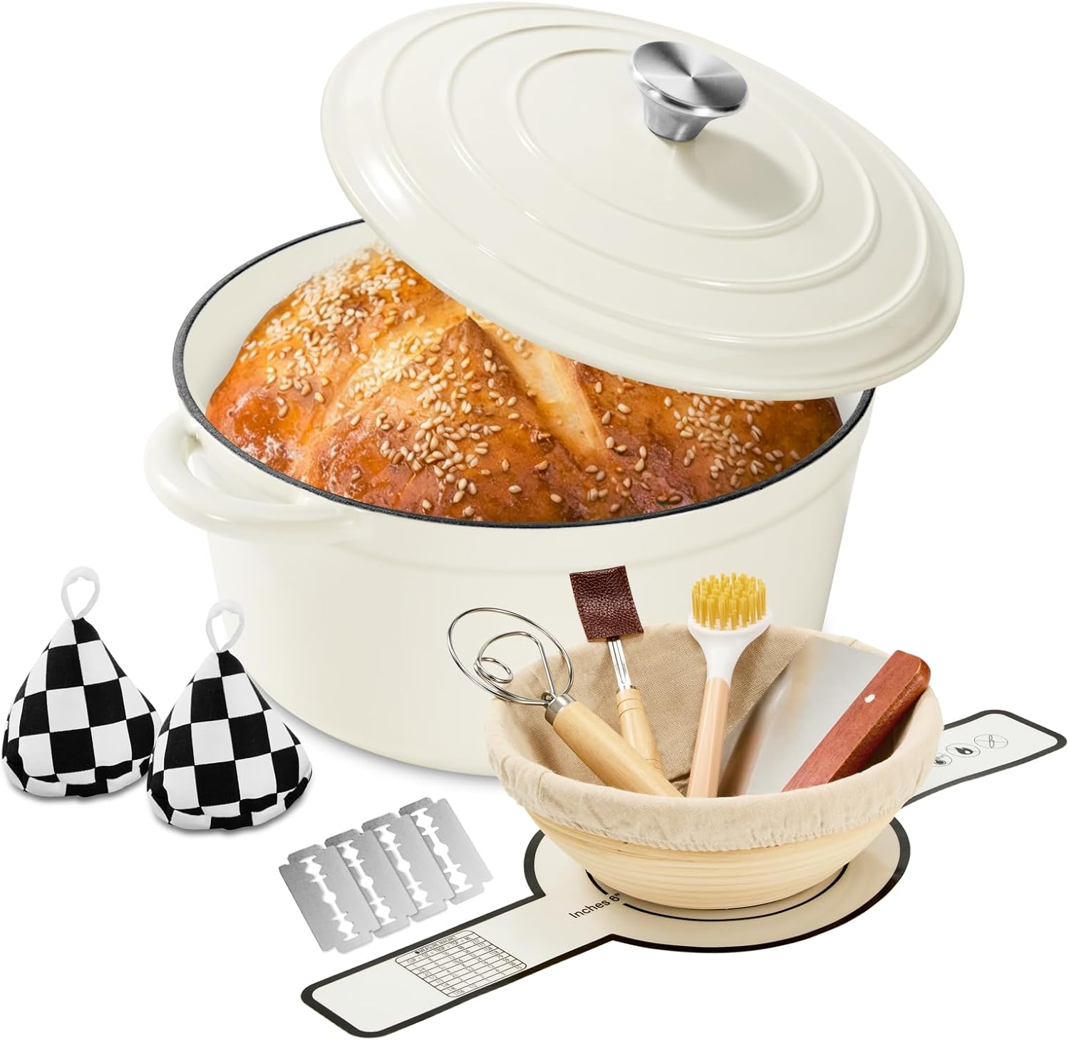 Enameled Cast Iron Dutch Oven Pot 6.5 QT with Lid for Bread Baking