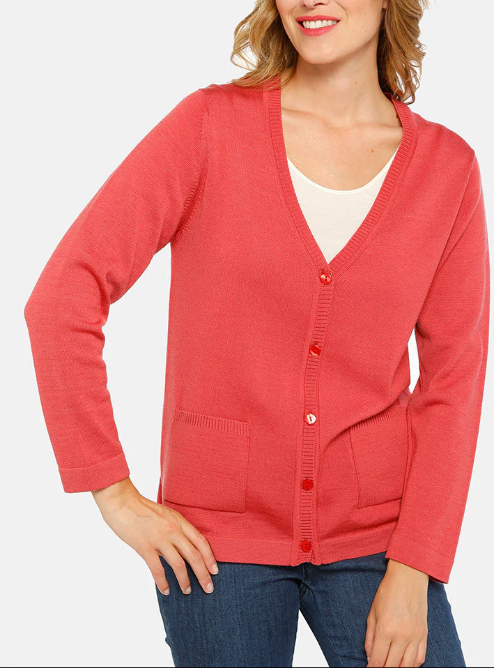 Gilet femme en laine merinos rouge tendre