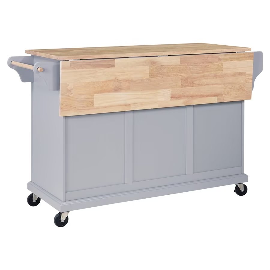 Rolling Kitchen Island with Storage, Utility Kitchen Trolley with Drop-Leaf Countertop, Mobile Kitchen Cart with 2 Drawers, 2 Cabinets and Adjustable Shelves for Dining Room, Kitchen(Gray) - Image 6