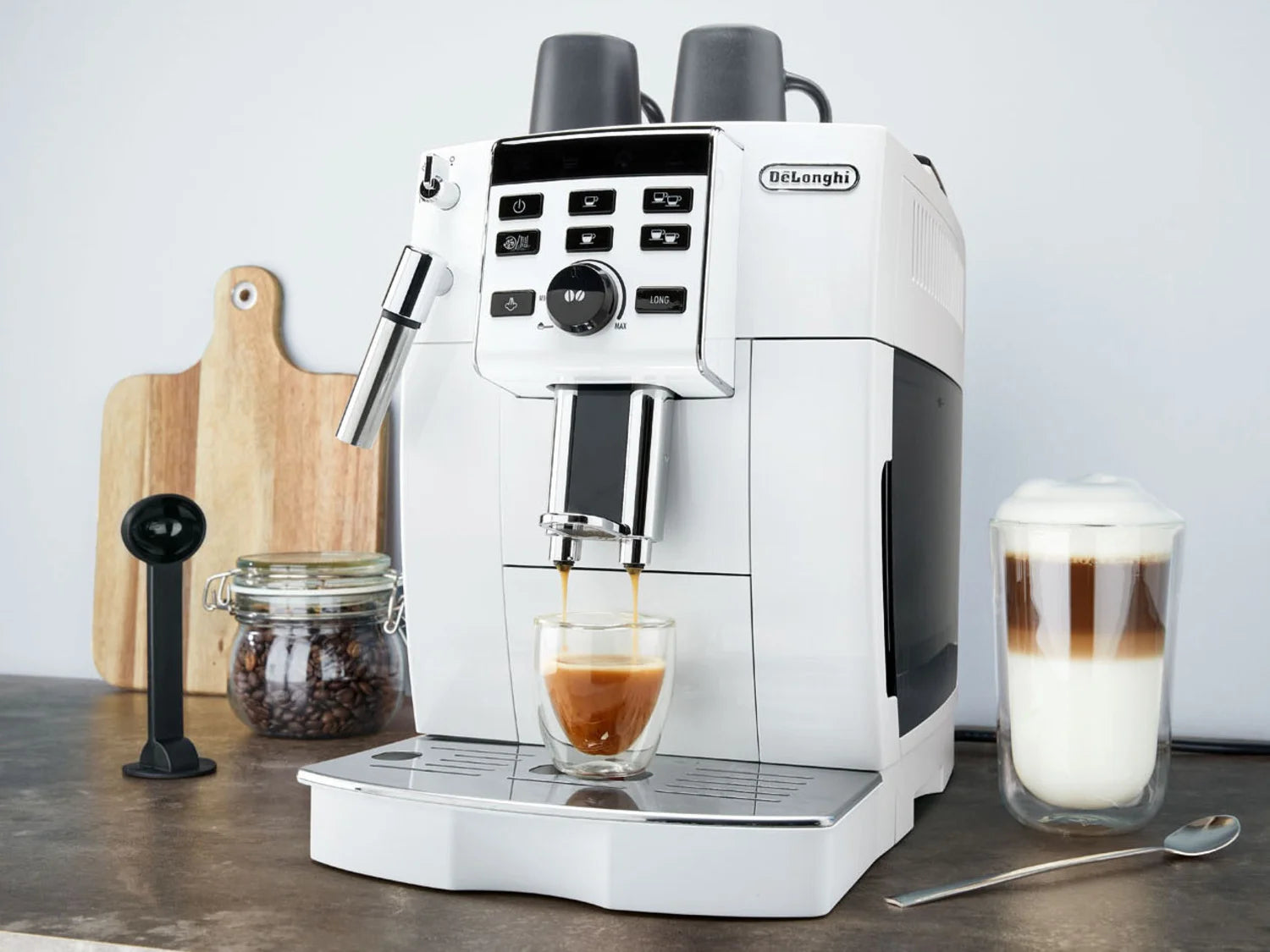 Machine à café Delonghi ECAM13.123.W, ultra-compacte, blanche