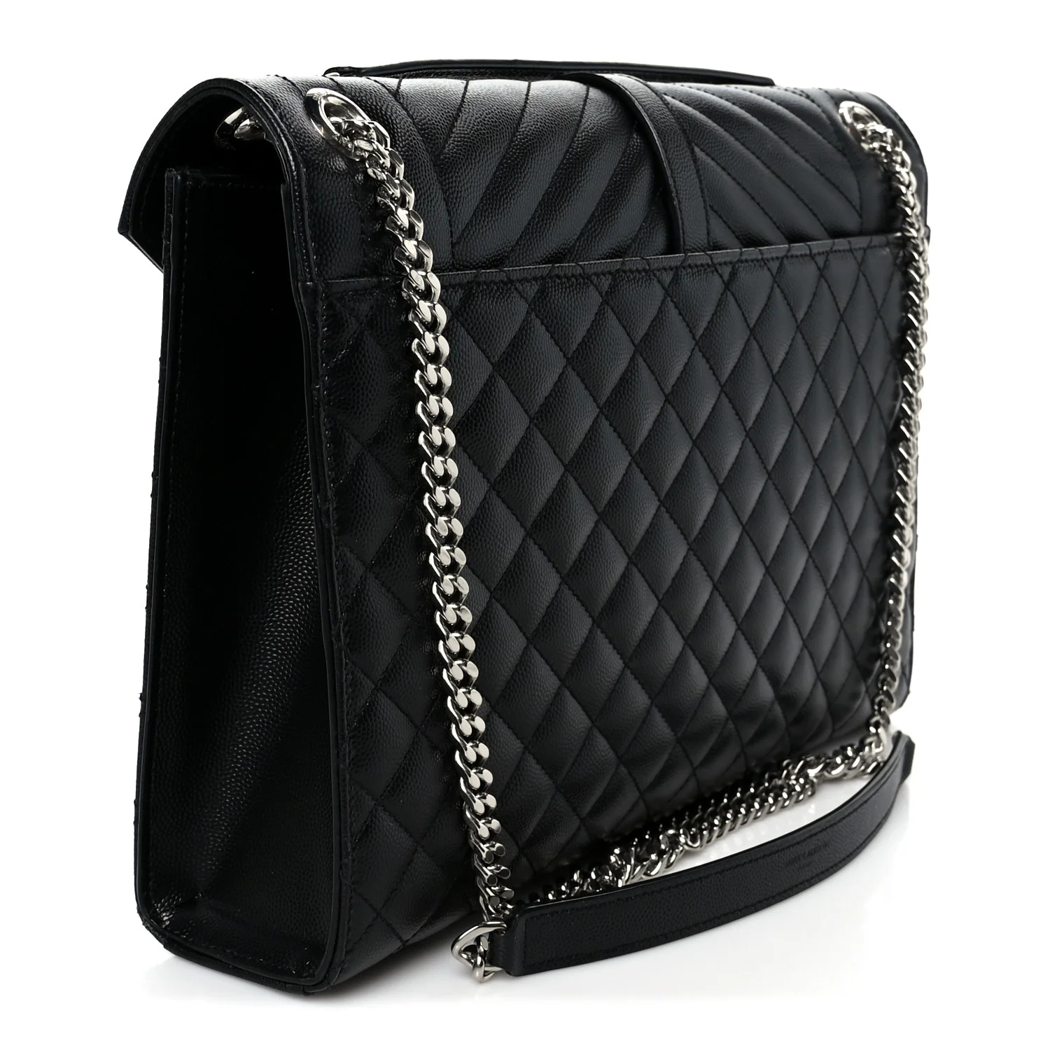 Grain De Poudre Textured Mixed Matelasse Large Triquilt Monogram Satchel Black