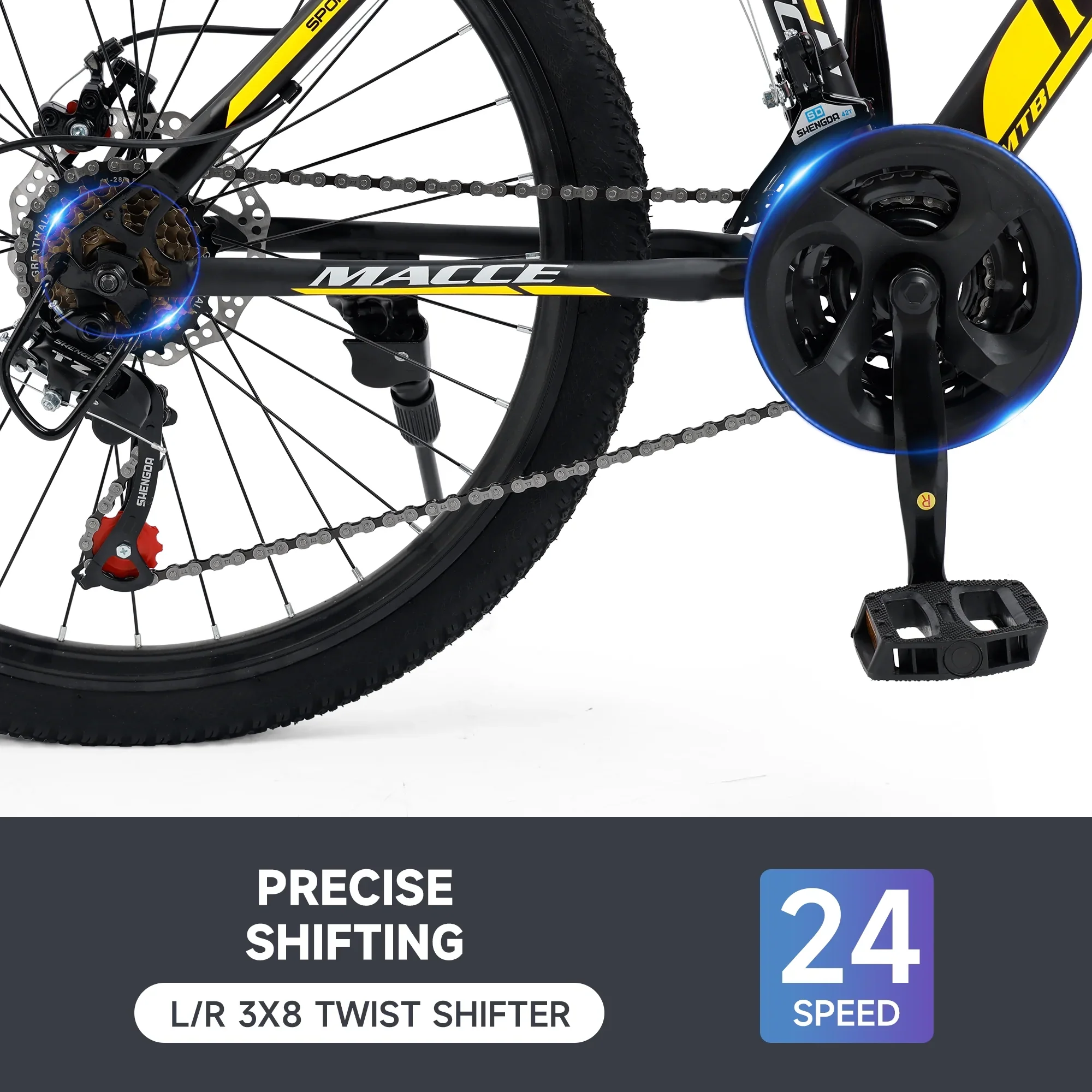 ARTUDATECH 24 26 27.5 Inch Mountain Bike, 24 Speeds with V/Disc Brakes High-Carbon Steel Frame Mens Womens Mountain Bike, Front Suspension MTB Bicycle for Adult & Teenagers