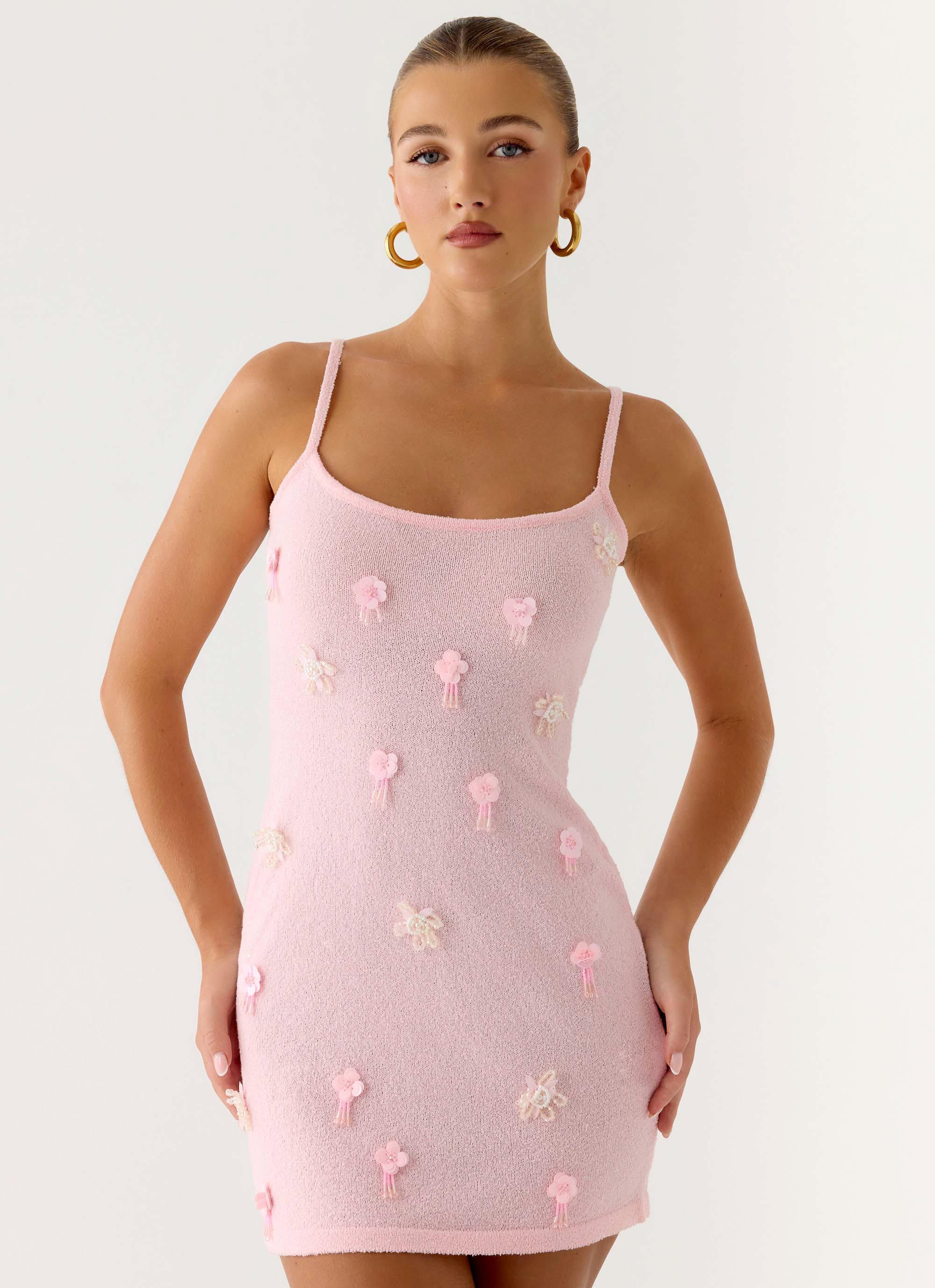 Roa Embellished Knit Mini Dress - Pink