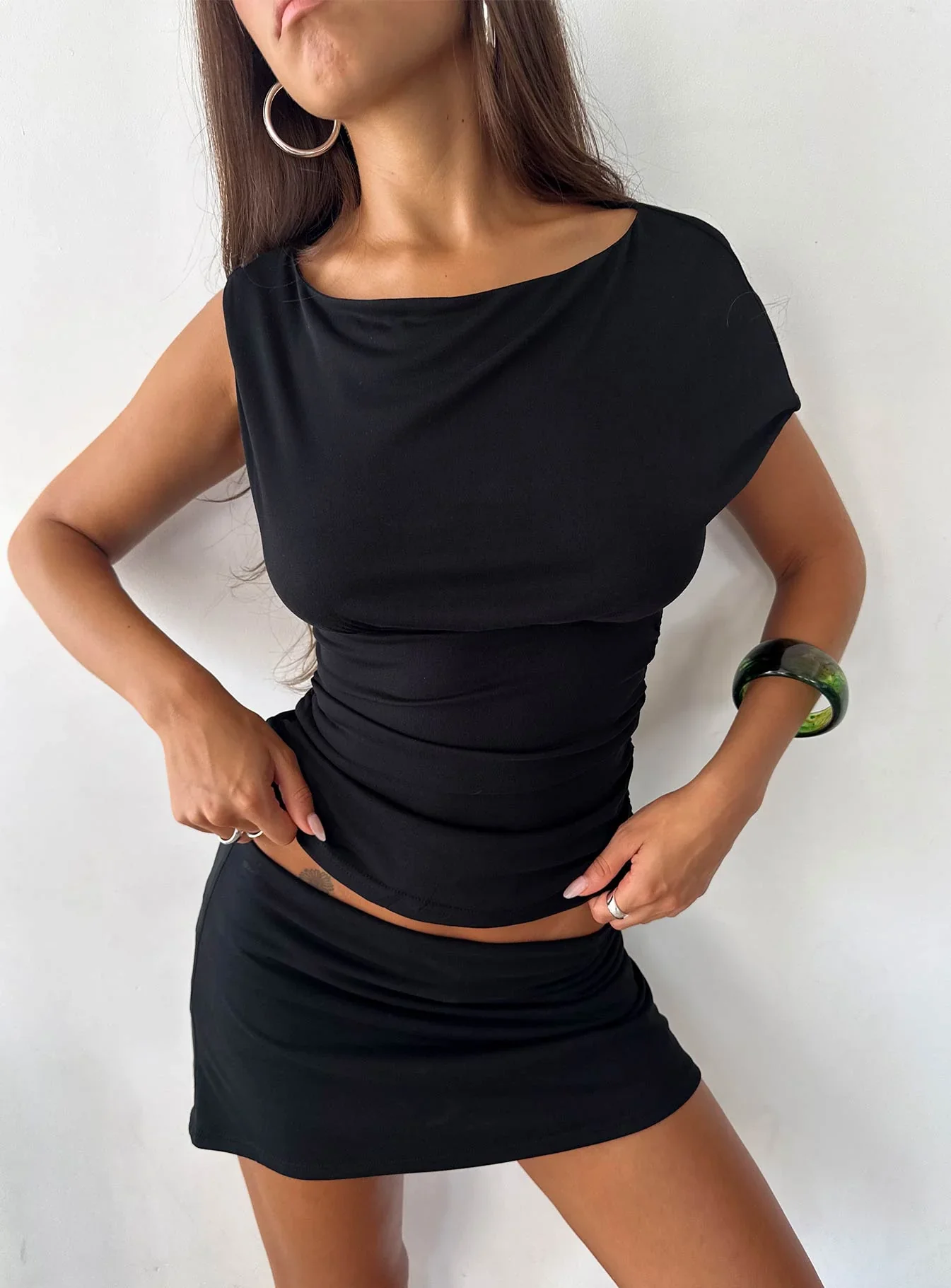Emelyne Cinched Waist Top Black