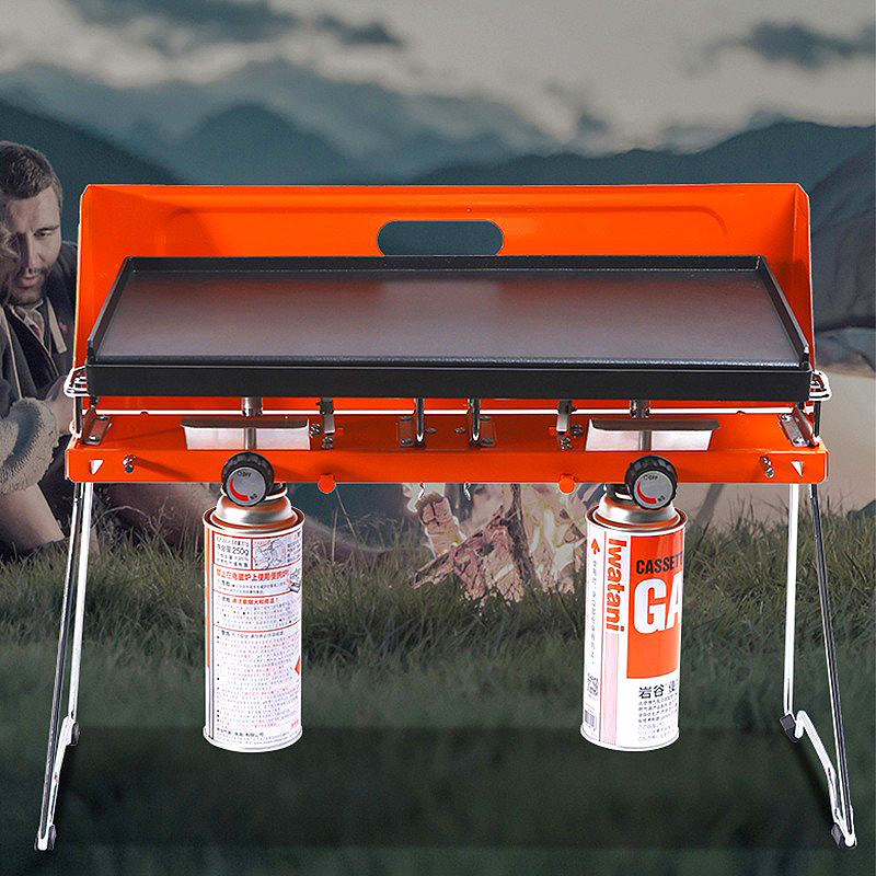 Two-Burner Folding Aluminum Alloy Smokeless BBQ Grill Flame Tamer Safety Adjustable Height Portable Gas Stove for 3-5 People