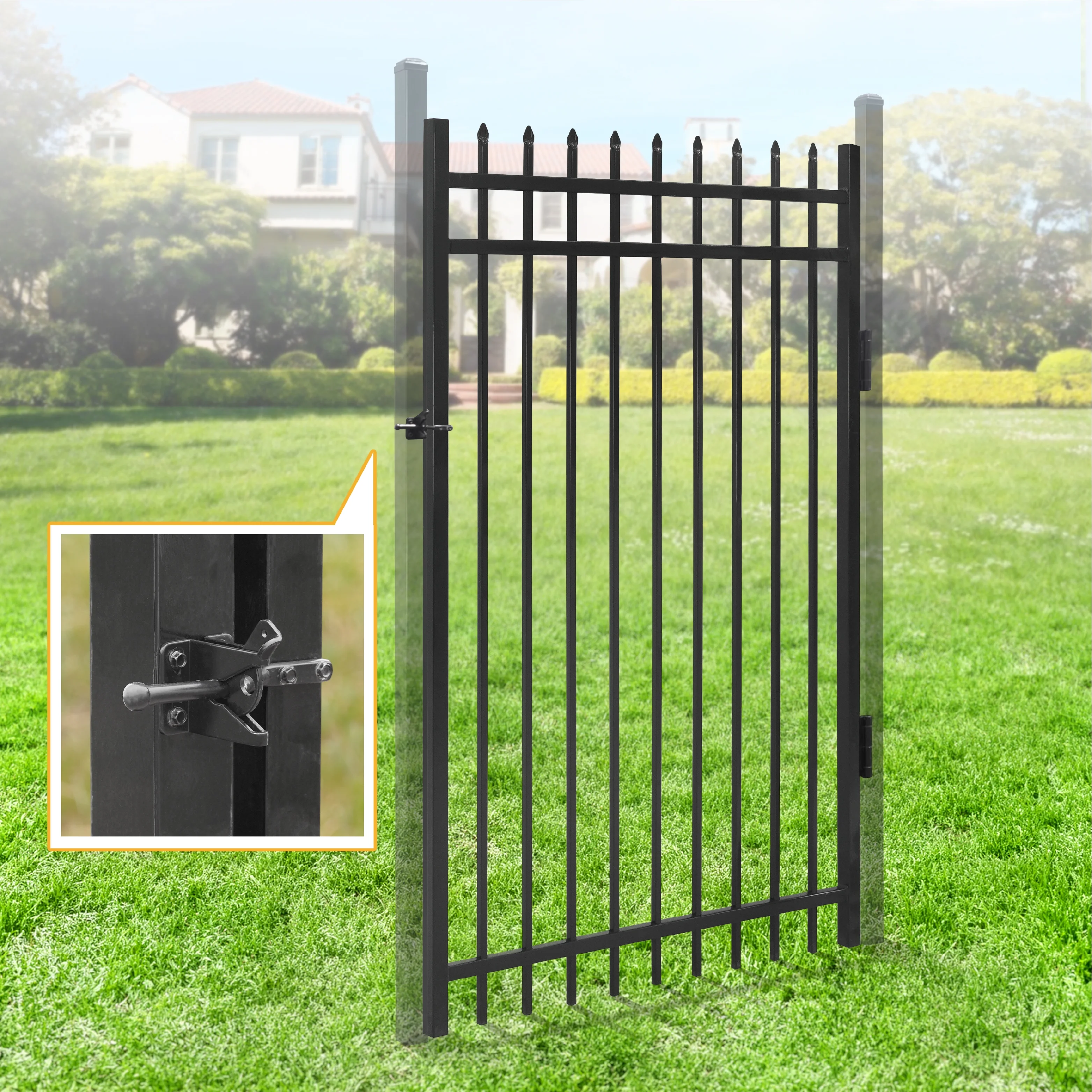 Heavy Duty Pinnacle Fence Gate, 6FT Height x 4FT Width Outdoor Fence Gate, Outdoor Anti-Rust Metal Steel Gate for Fencing Barrier, Decorative Garden Gate for Residential, Yard, Pool,Patio(Gate/1) - Image 8