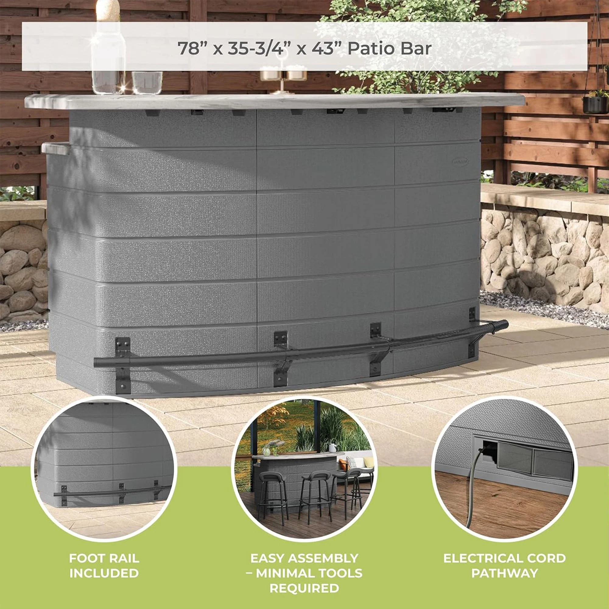 Backyard Oasis Entertainment Outdoor Bar with Pull-Out Drawers and Shelves, Marble - Image 6