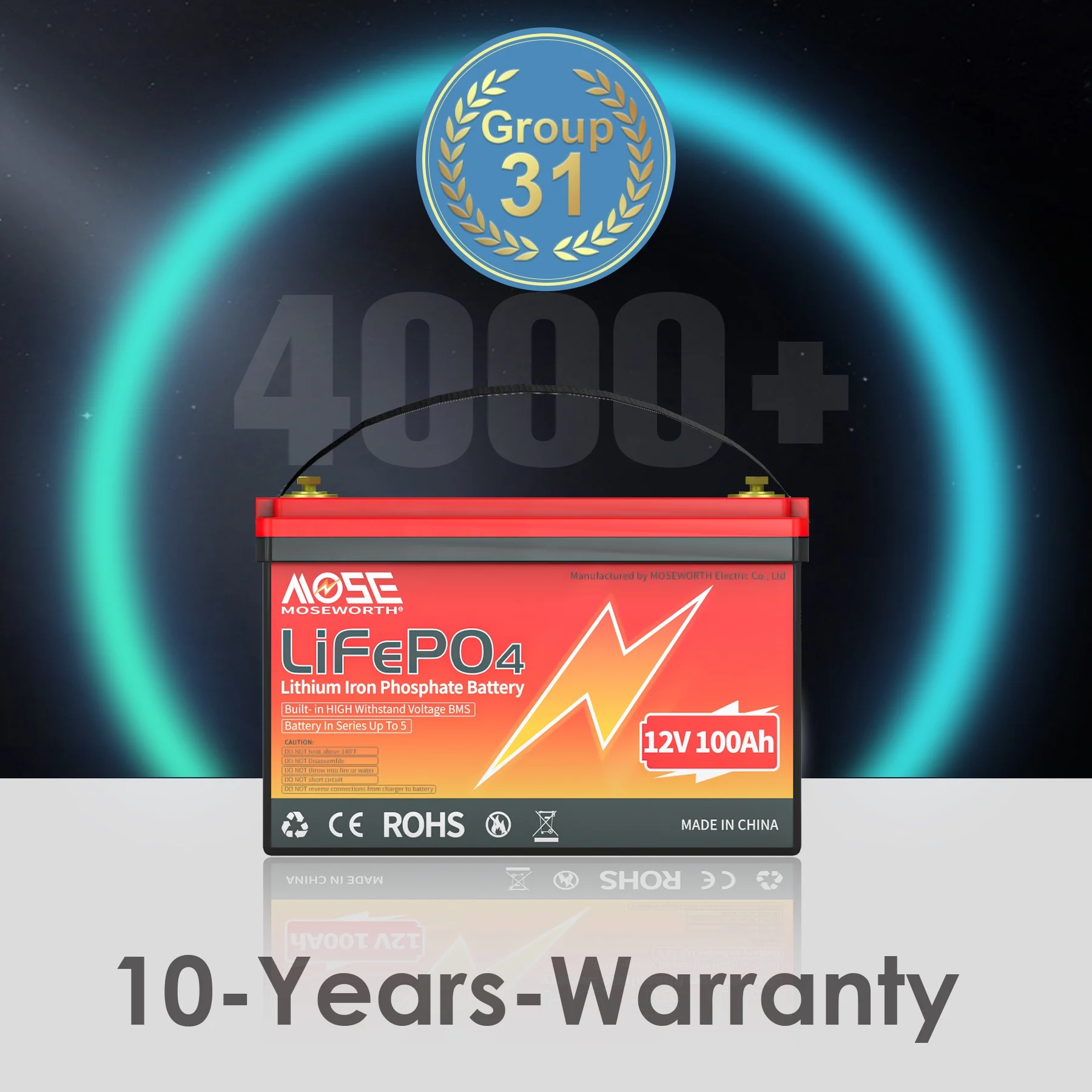 12V 100Ah LiFePO4 Lithium Battery, RV,Solar,Trolling Motor,Camping,Marine,off-Grid,Group 31 15000+Deep Cycles Battery,Low Temp Cut off - Image 5