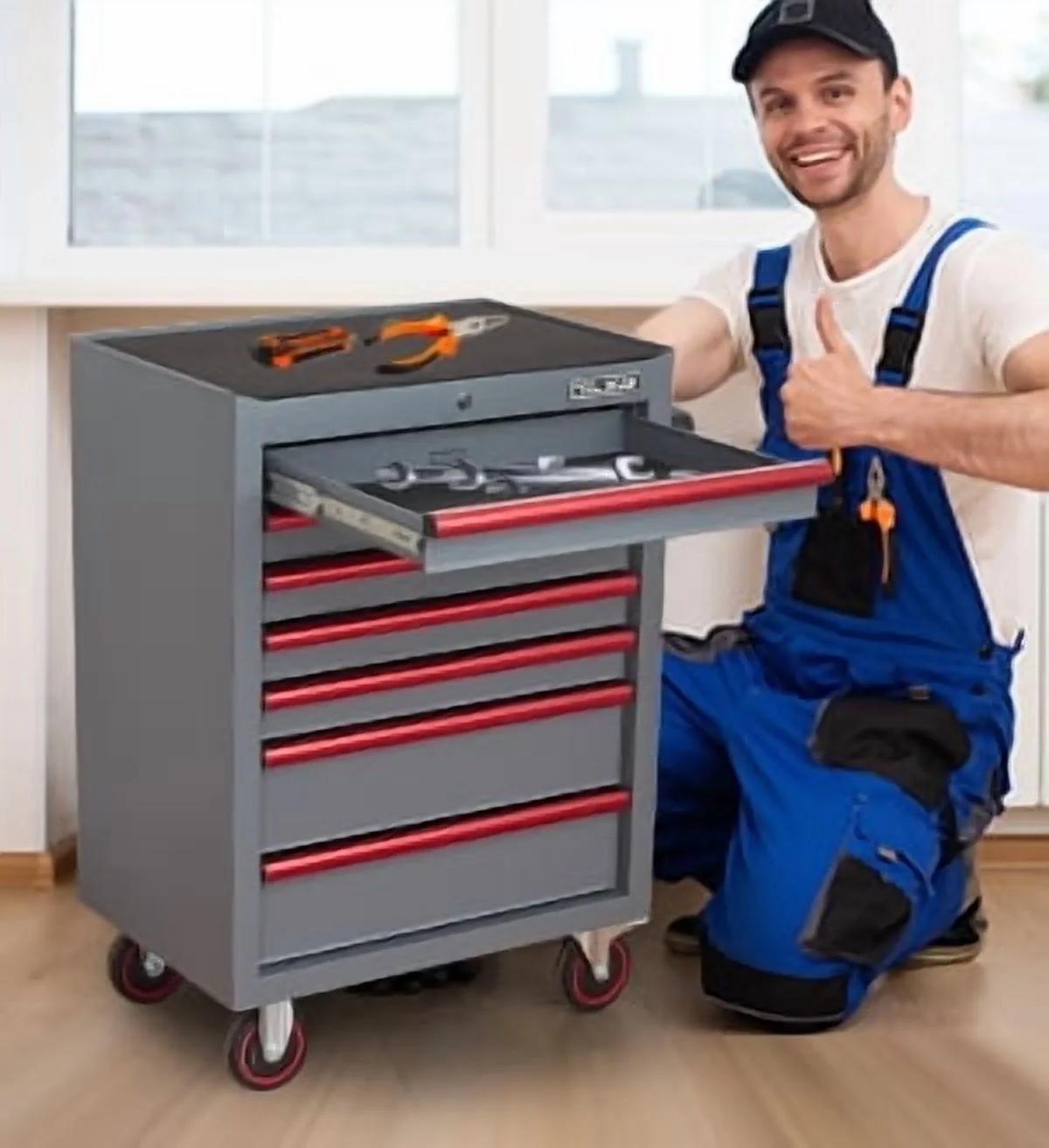 26.7inch Tool Cabinets Rolling Toolbox with 7 Drawers, Metal Tool Chest with Wheels, Gray Color, Tool Cart for Garage, Warehouse, Repair Shop, Workshop - Image 9