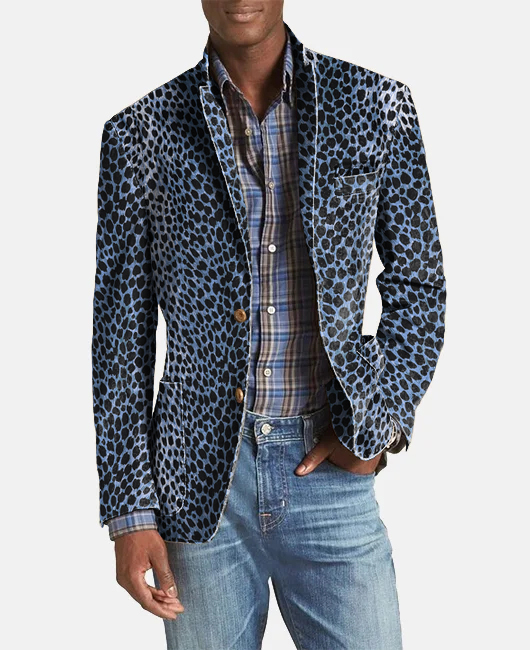 Blazer décontracté à imprimé léopard, revers cranté et poches, deux boutons.
