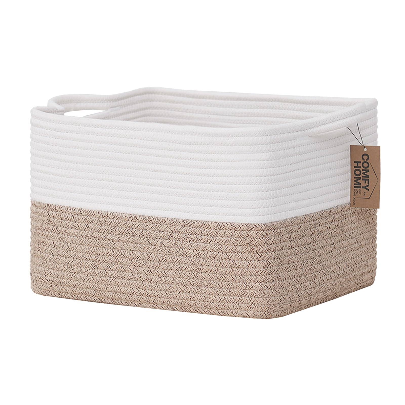 comfy-homi Cotton Rope Woven Basket with Handles for Shelves,Toys,Book, Cloth Storage Baskets for Organizing-13.5