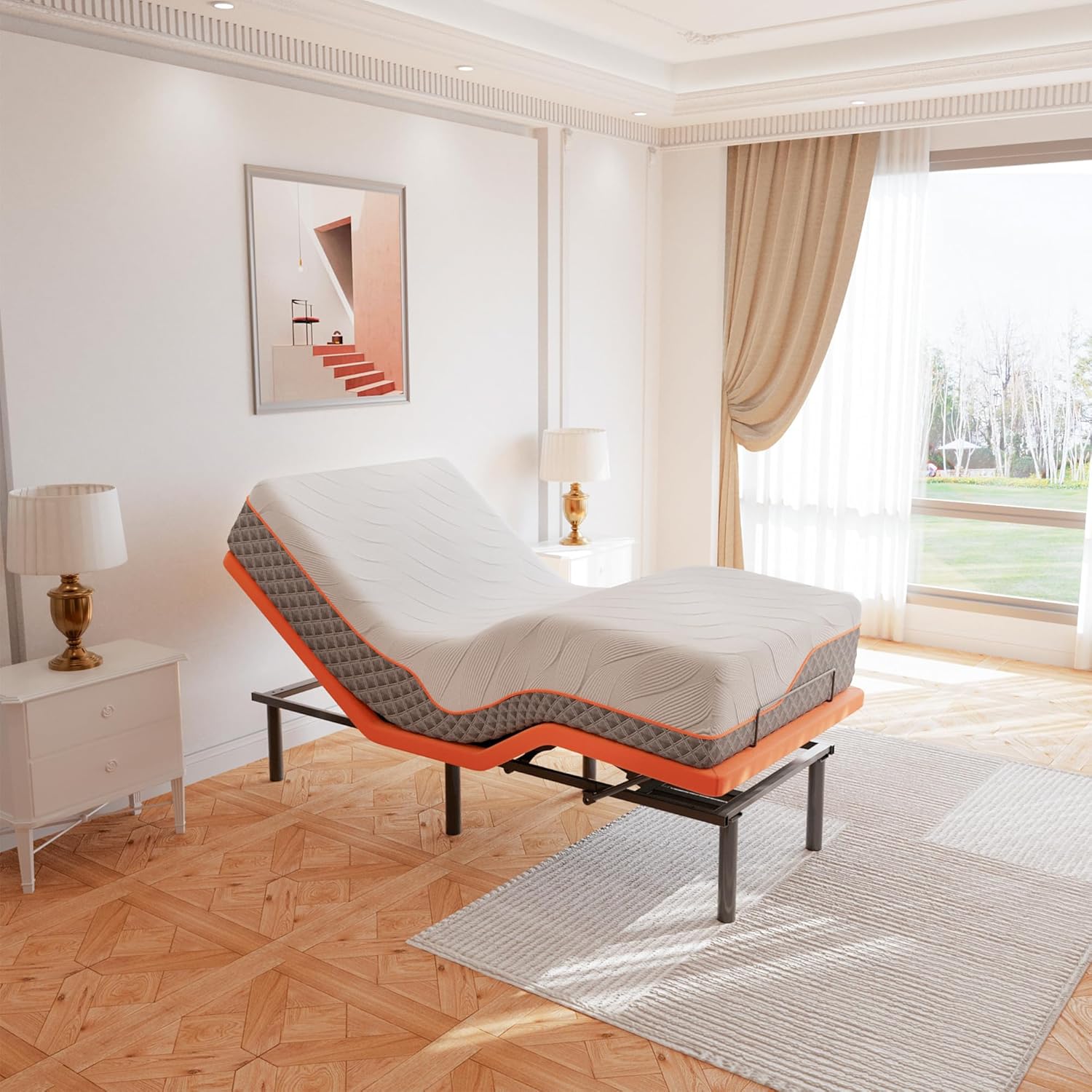 ESHINE Twin XL Adjustable Bed Frame with Mattress - 12