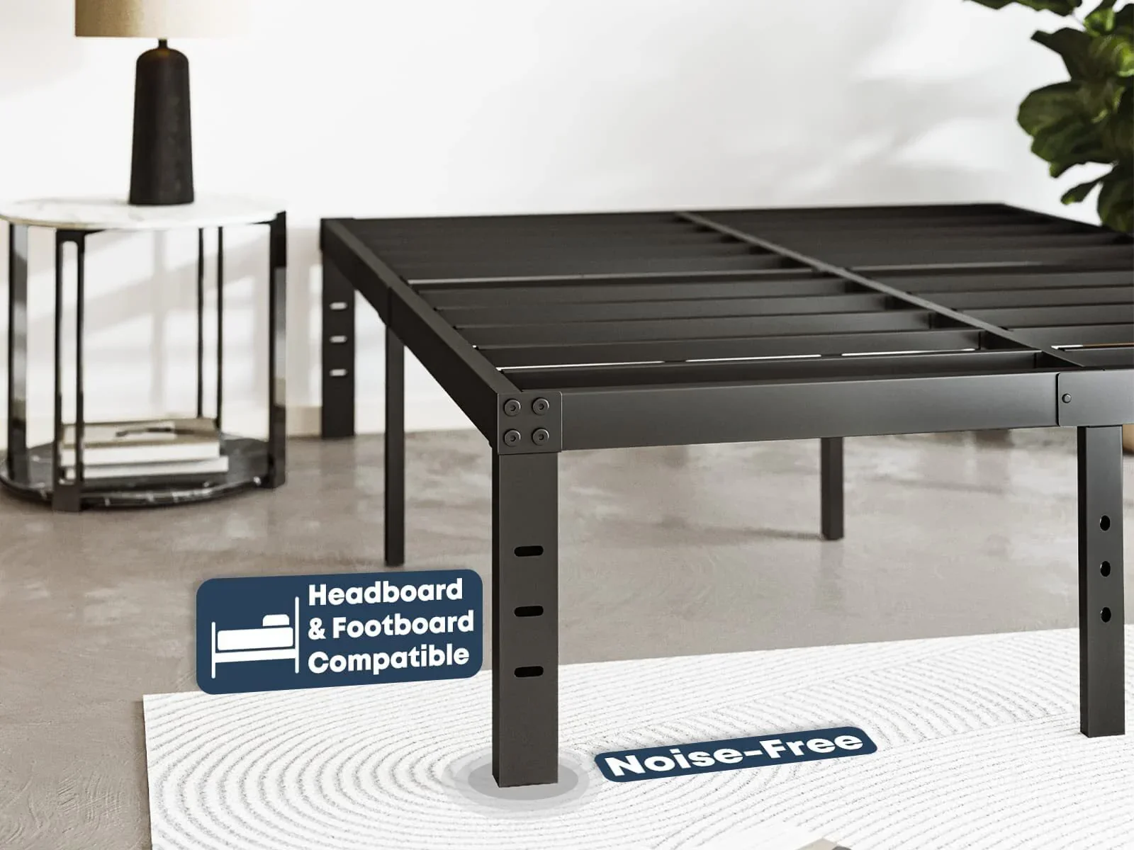 QFTIME 14 Queen Metal Bed Frame with Steel Slats, Heavy Duty Mattress Foundation