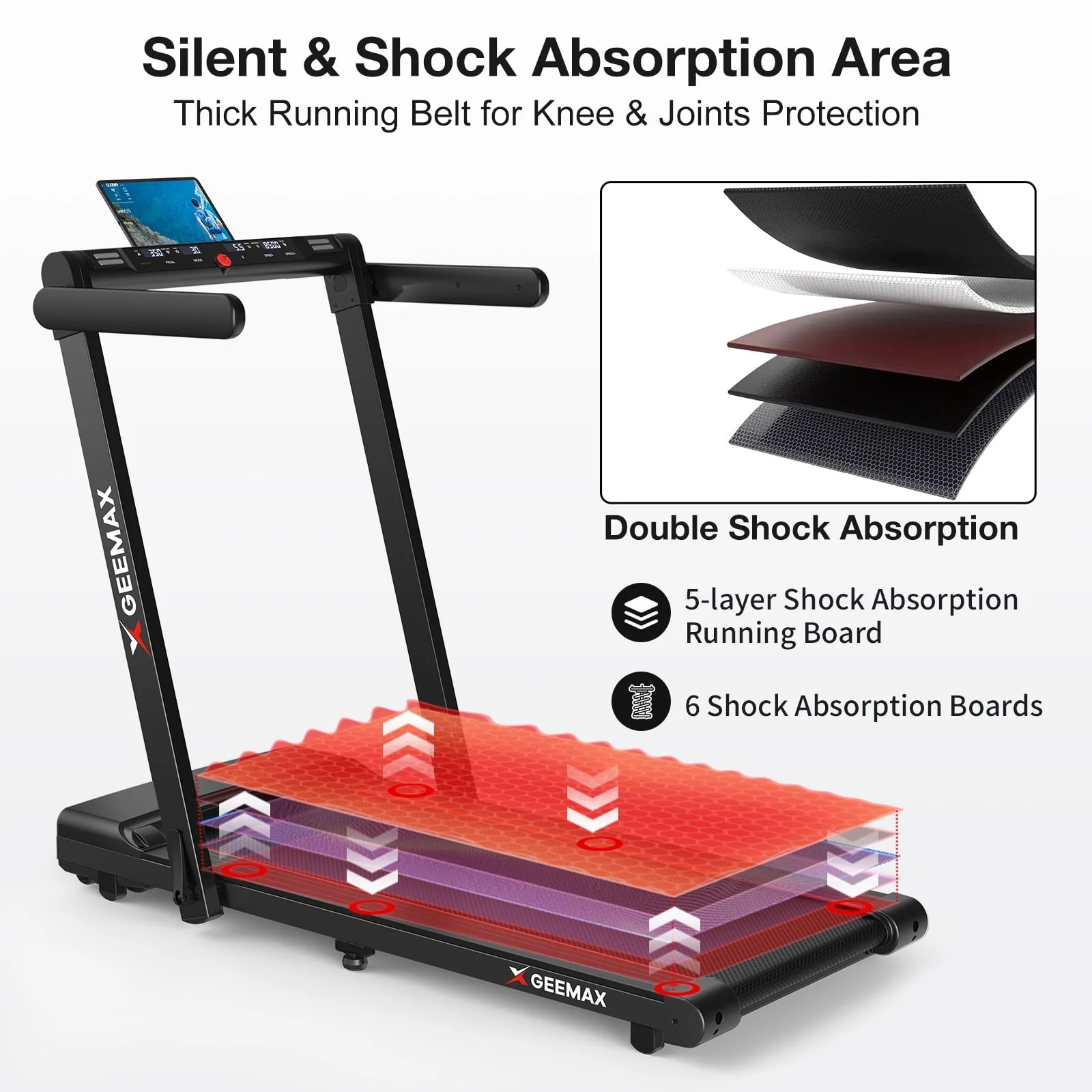 GEEMAX 3.0HP 2 in 1 Dual Display Folding Treadmill Under Desk Treadmill W/APP and 12 Pre - Set Fitness Exercise Programs & Remote Control Electric Treadmill Jogging Machine, 265 lb Capacity 0.6 - 7.5MPH
