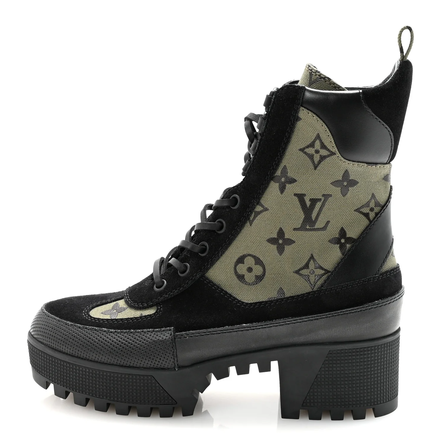 Suede Monogram Laureate Platform Desert Boots 37 Kaki Black