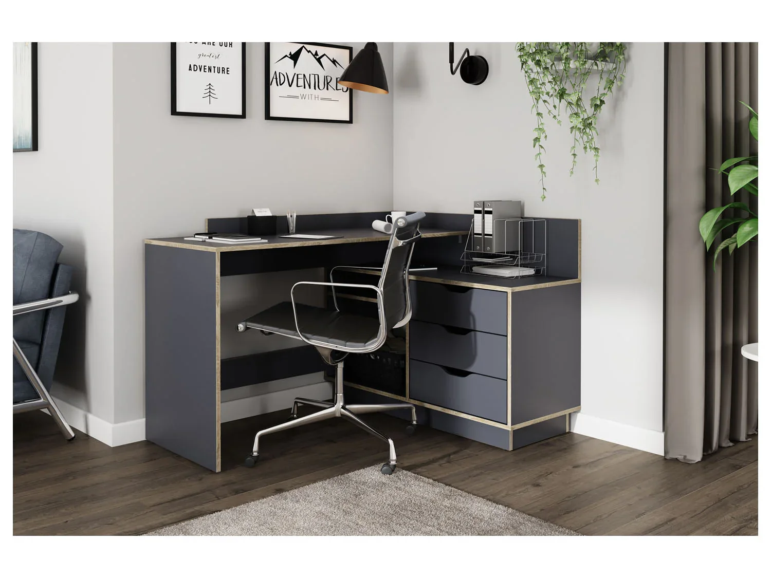 byLIVING Bureau d'angle Belfast avec compartiments, 129 x 105 x 83 cm